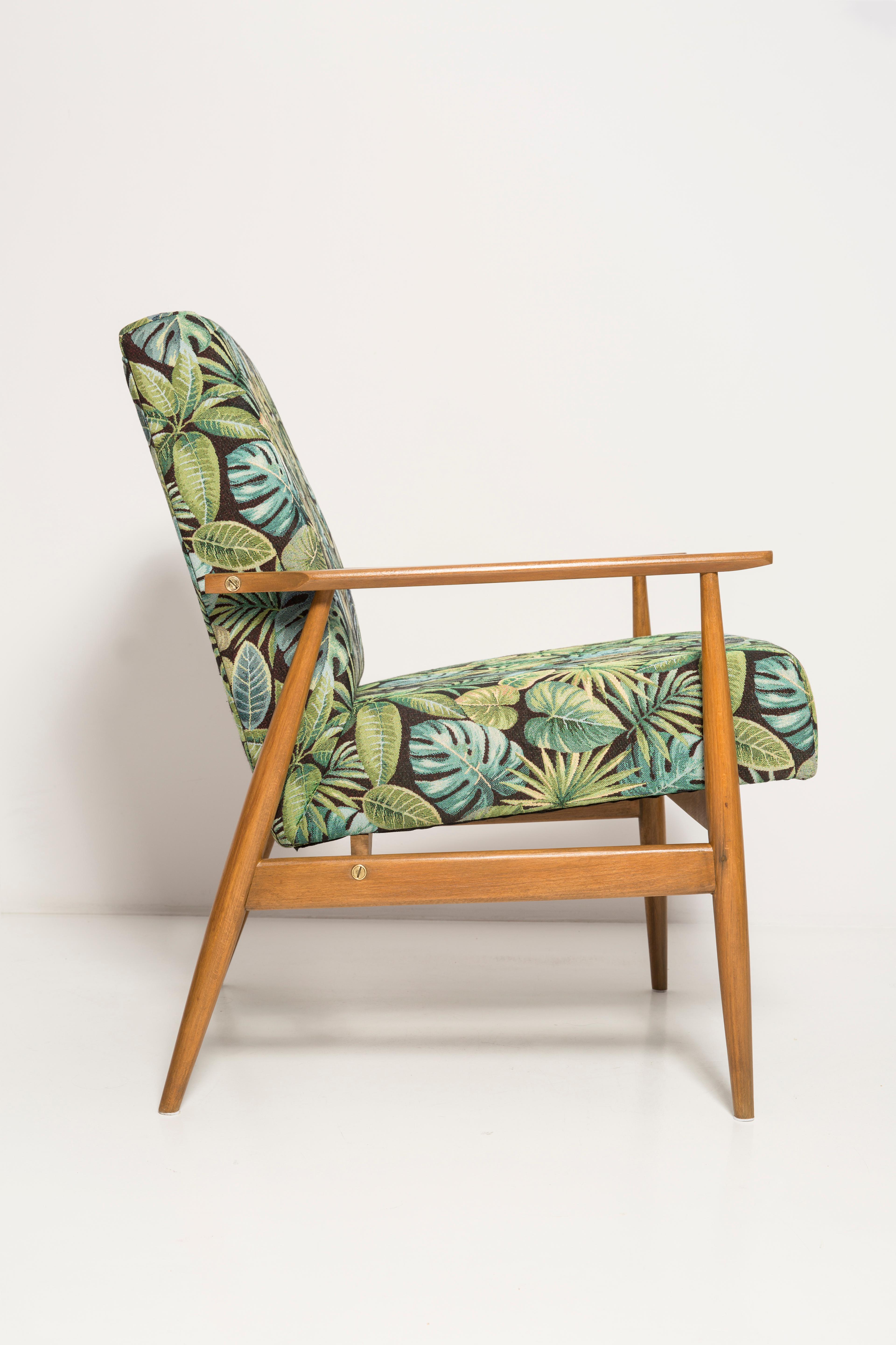 Mid-Century Green Leaves Jacquard Dante Armchair, H. Lis, 1960s For Sale 3