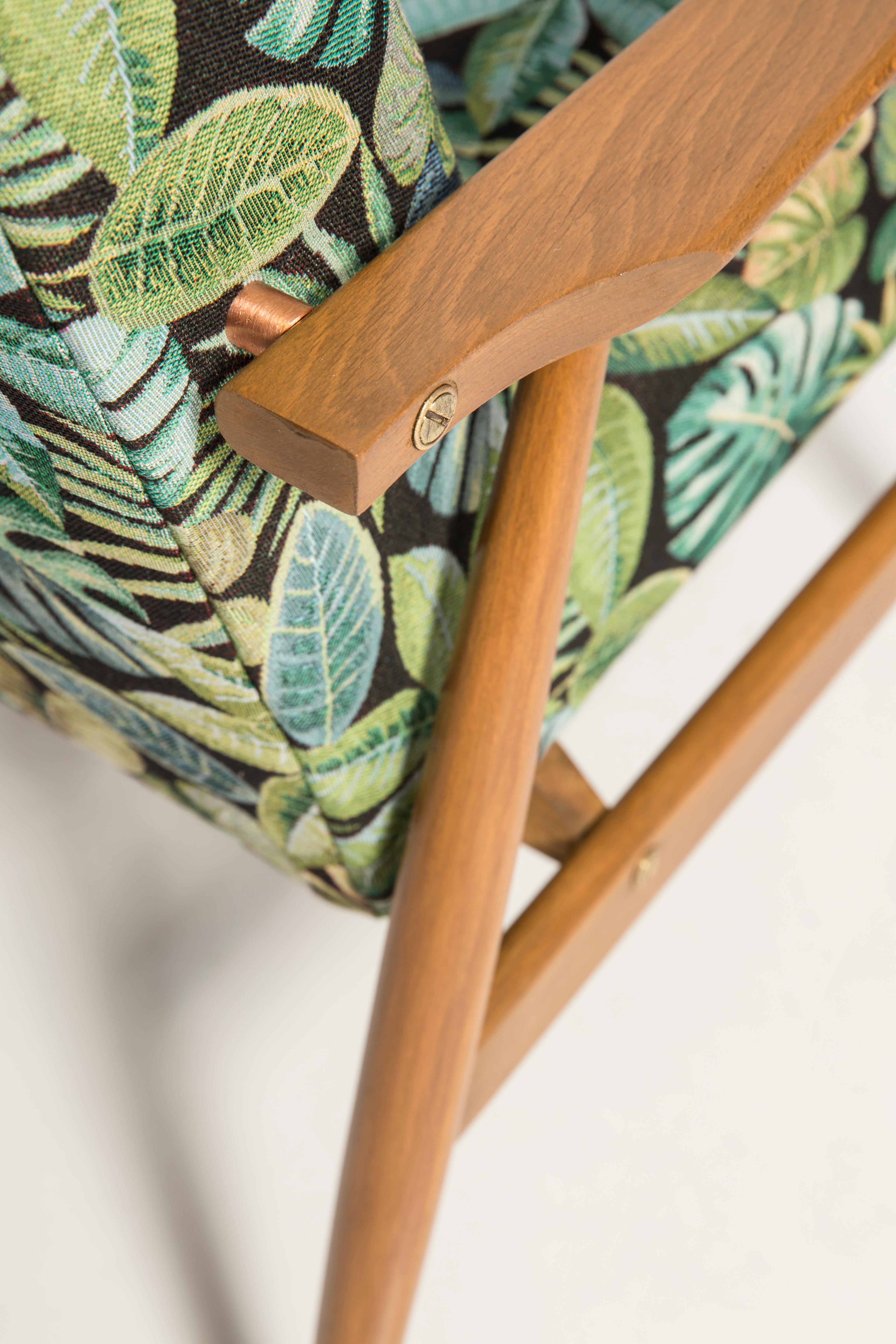 Mid-Century Green Leaves Jacquard Dante Armchair, H. Lis, 1960s For Sale 3