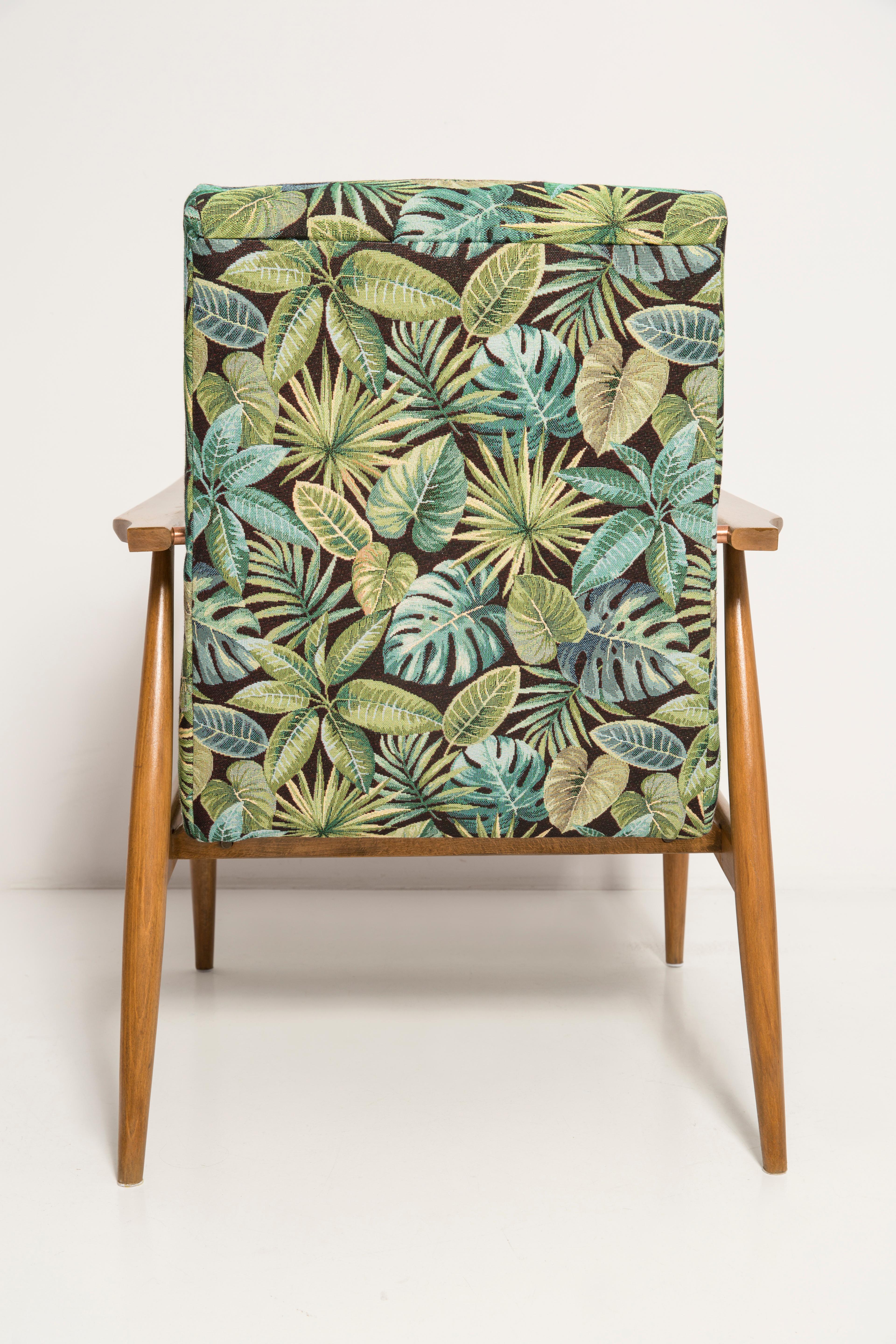 Mid-Century Green Leaves Jacquard Dante Armchair, H. Lis, 1960s For Sale 5