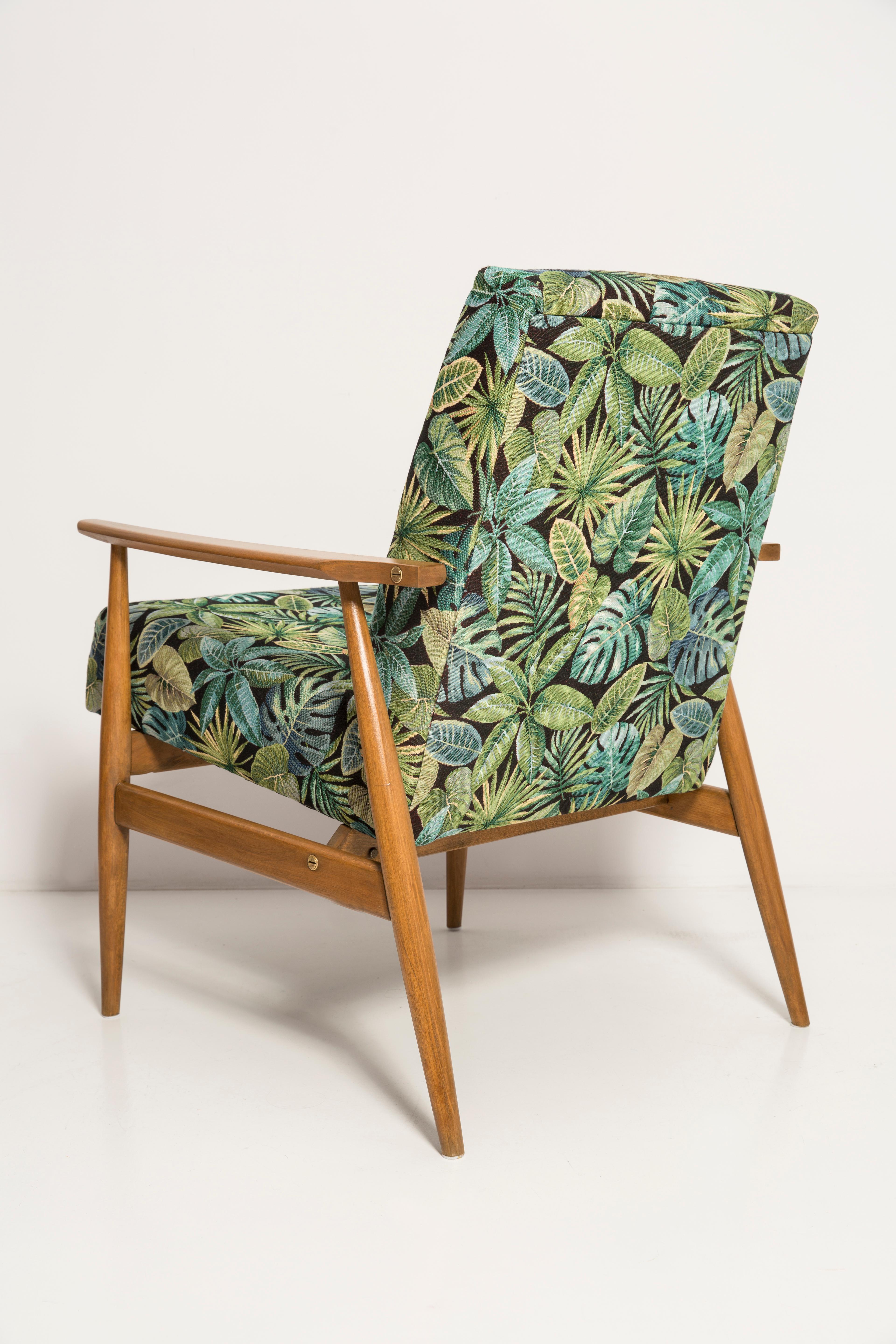 Mid-Century Green Leaves Jacquard Dante Armchair, H. Lis, 1960s For Sale 6