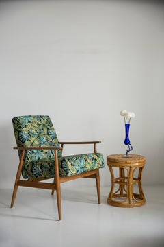 Fauteuil Dante en jacquard de feuilles vertes du milieu du siècle, H. Lis, années 1960