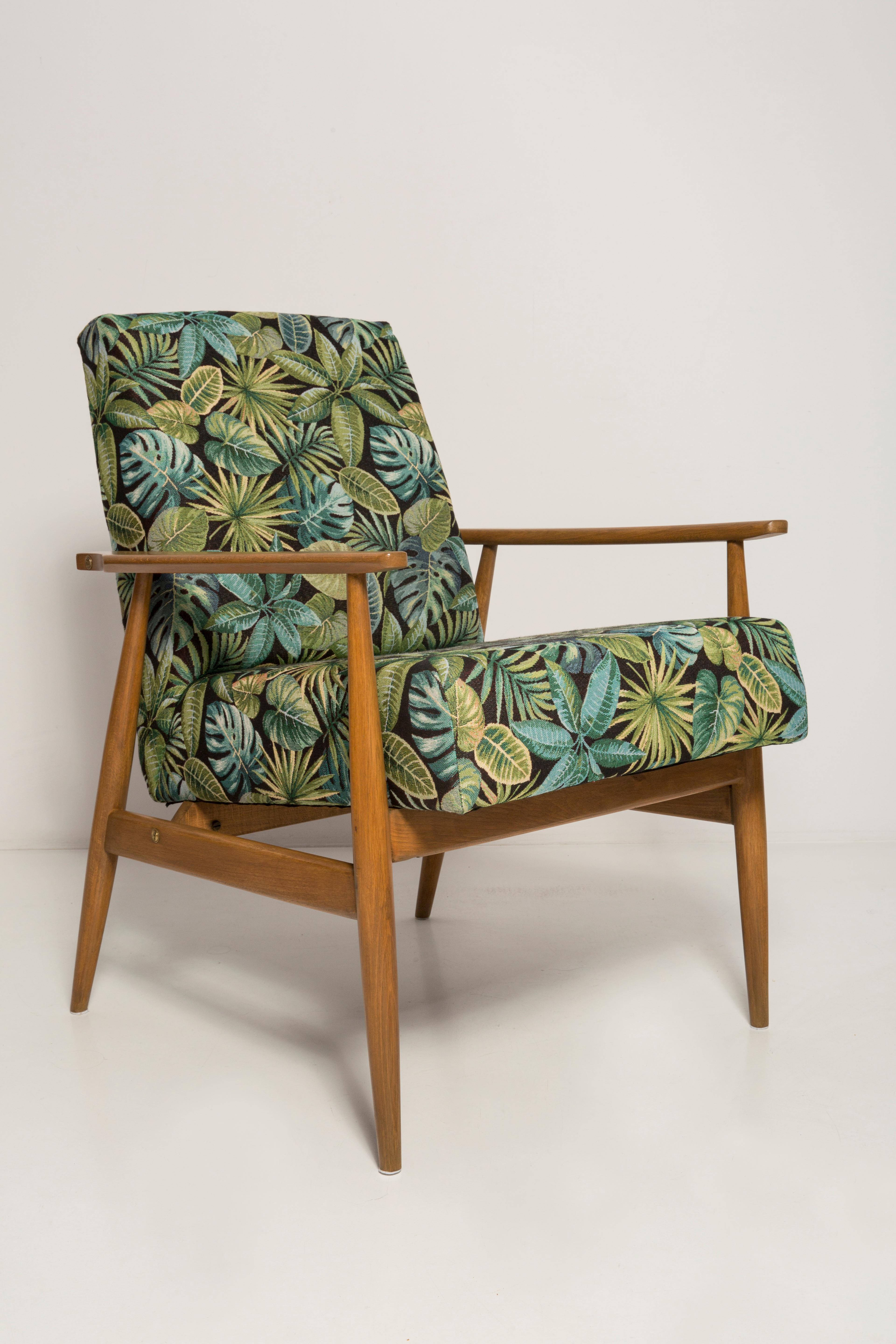 Hand-Crafted Mid-Century Green Leaves Jacquard Dante Armchair, H. Lis, 1960s For Sale