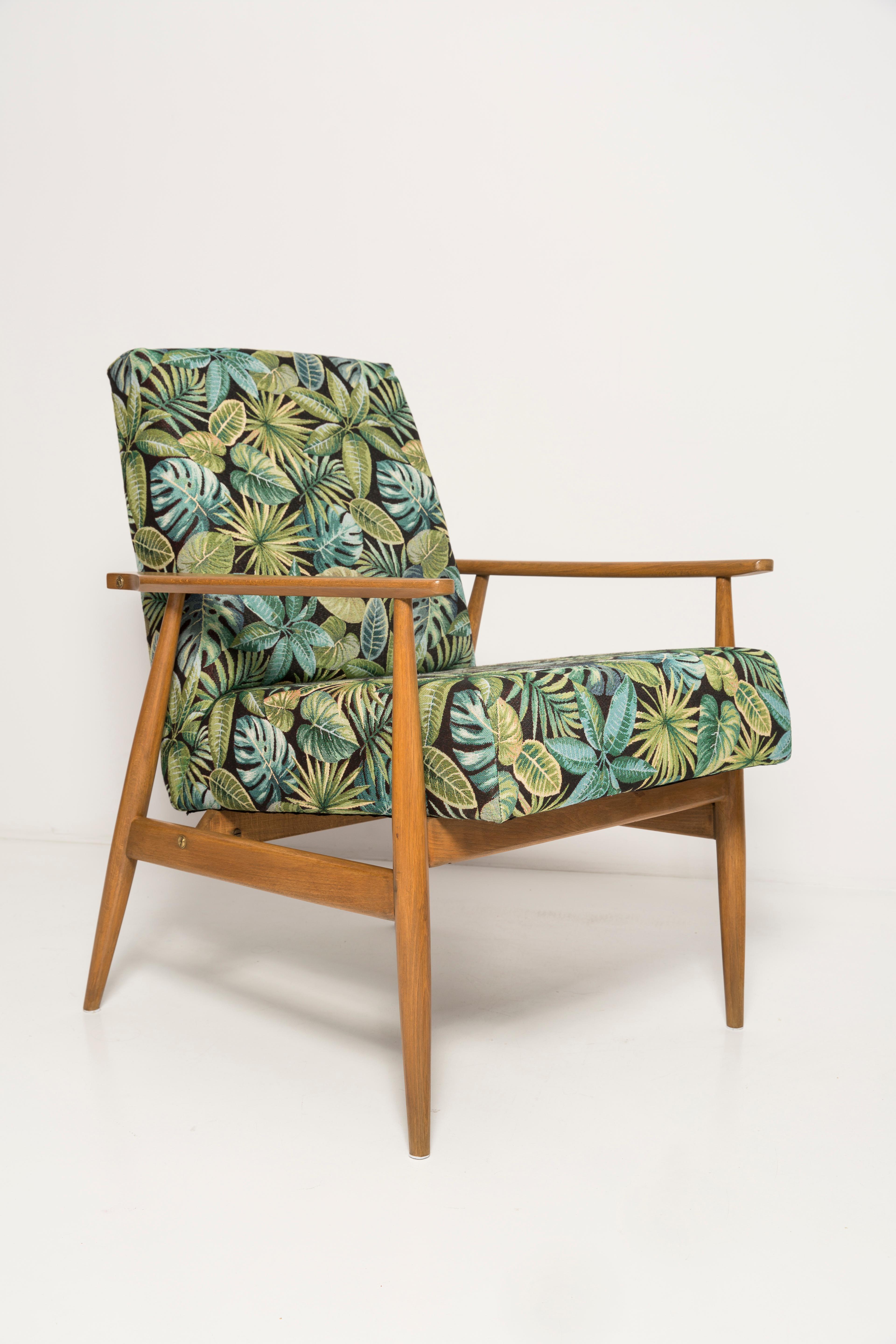 Textile Mid-Century Green Leaves Jacquard Dante Armchair, H. Lis, 1960s For Sale