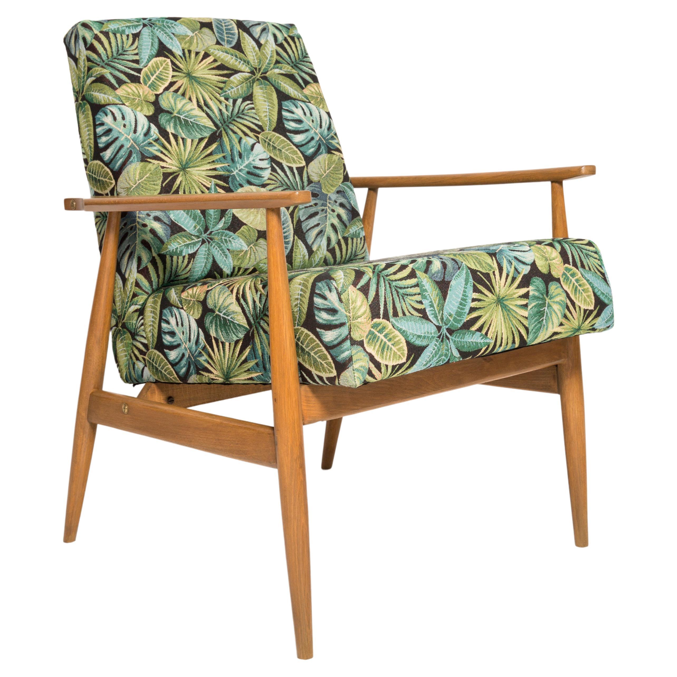 Mid-Century Green Leaves Jacquard Dante Armchair, H. Lis, 1960s For Sale