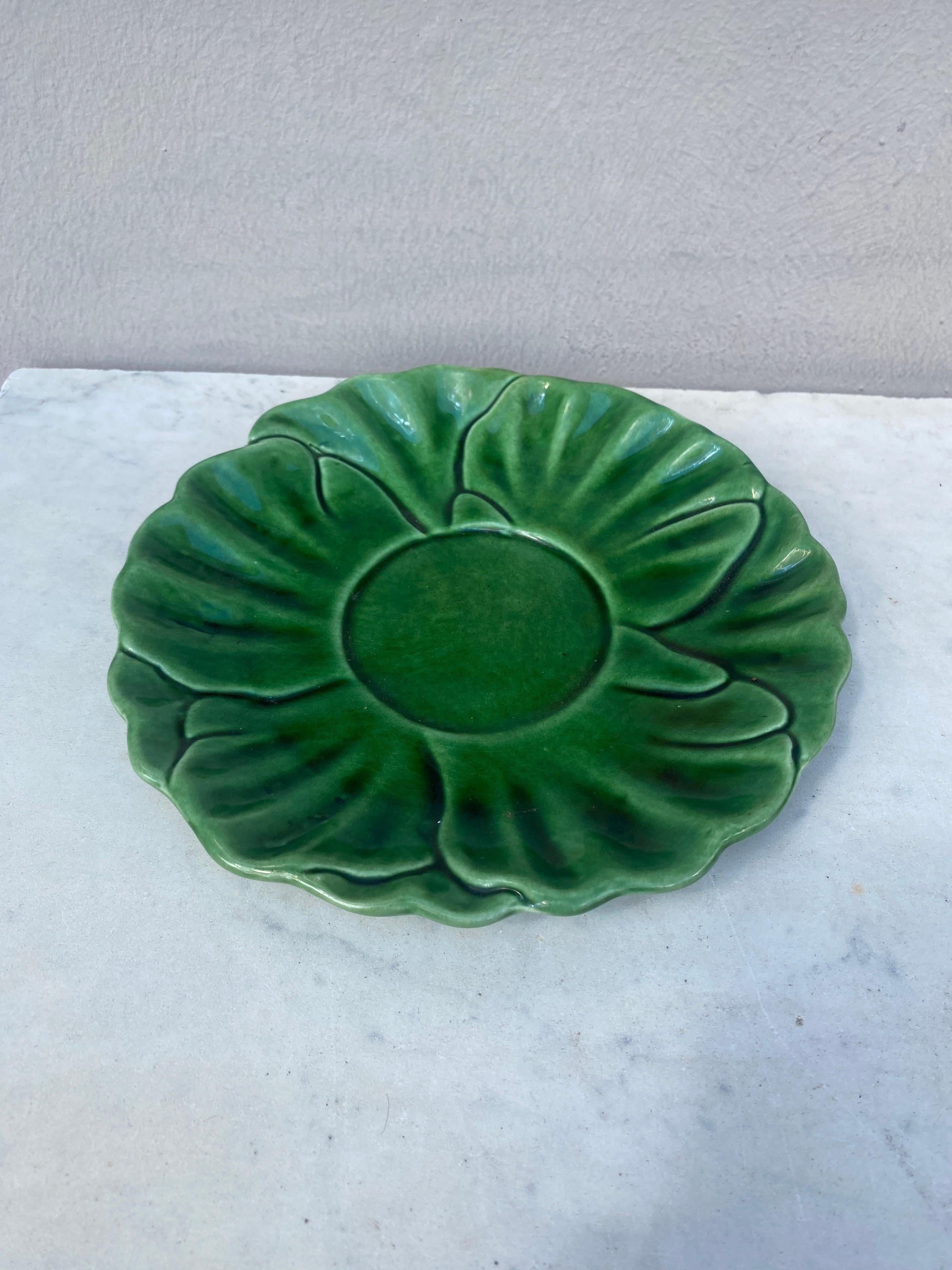 Mid-Century Green Majolica Leaf Plate.