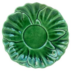 Mid-Century Green Majolica Leaf Plate