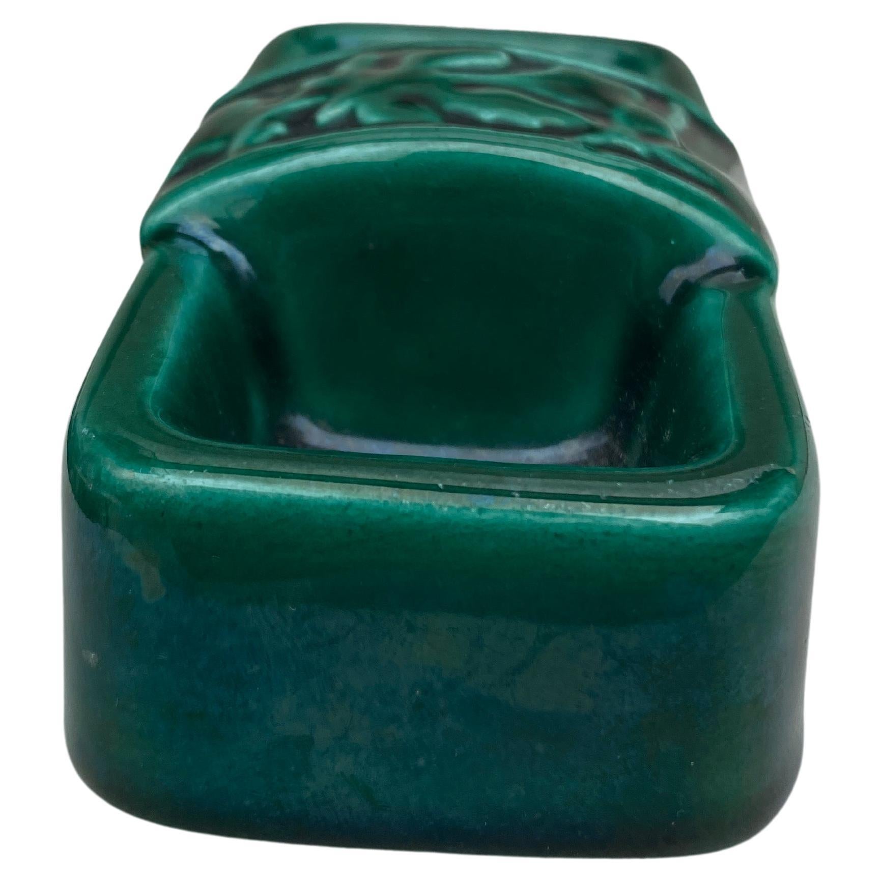 Mid-Century Modern Mid-Century Green Majolica Salt Cellar Vallauris For Sale