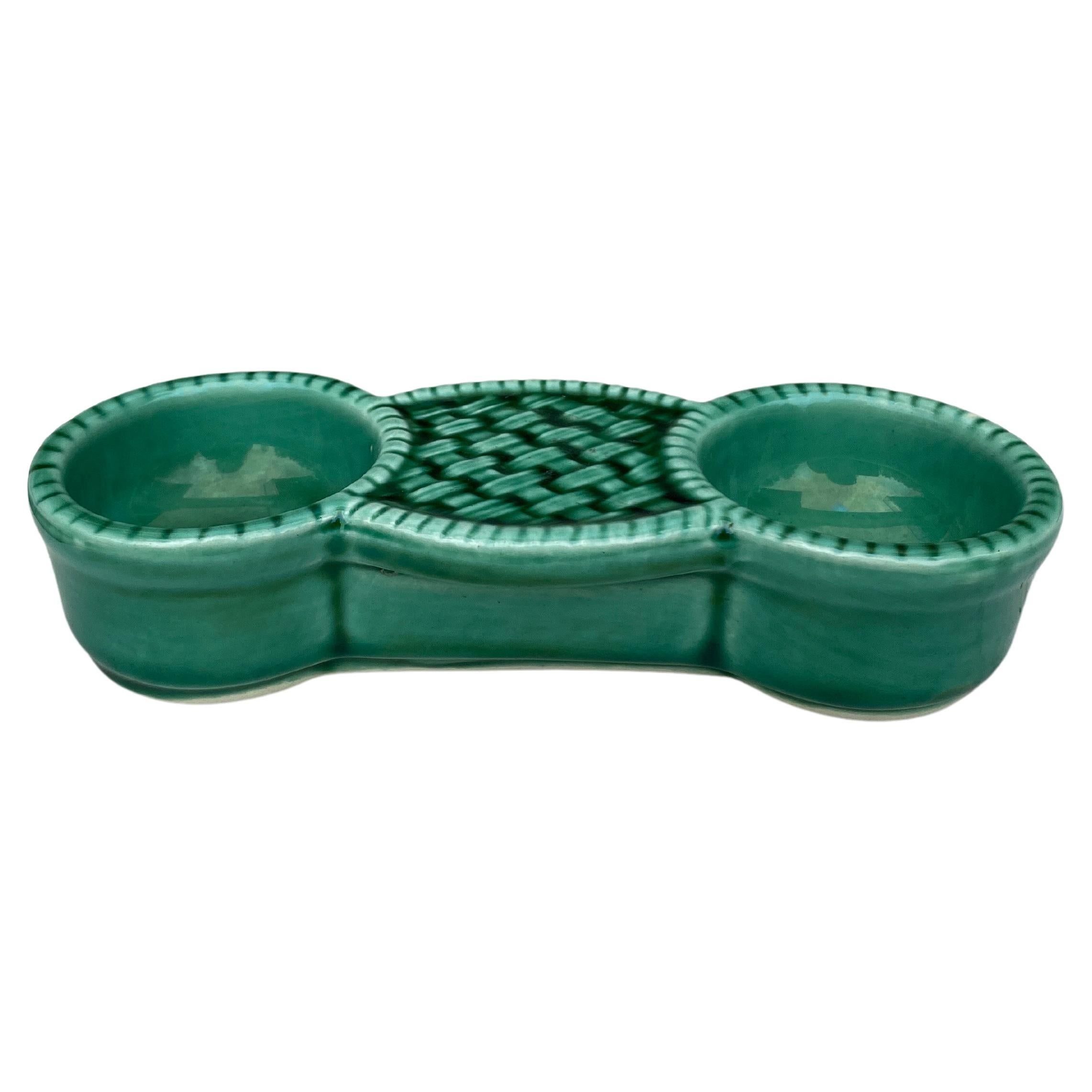 Mid-Century Green Majolica Salt Cellars Vallauris