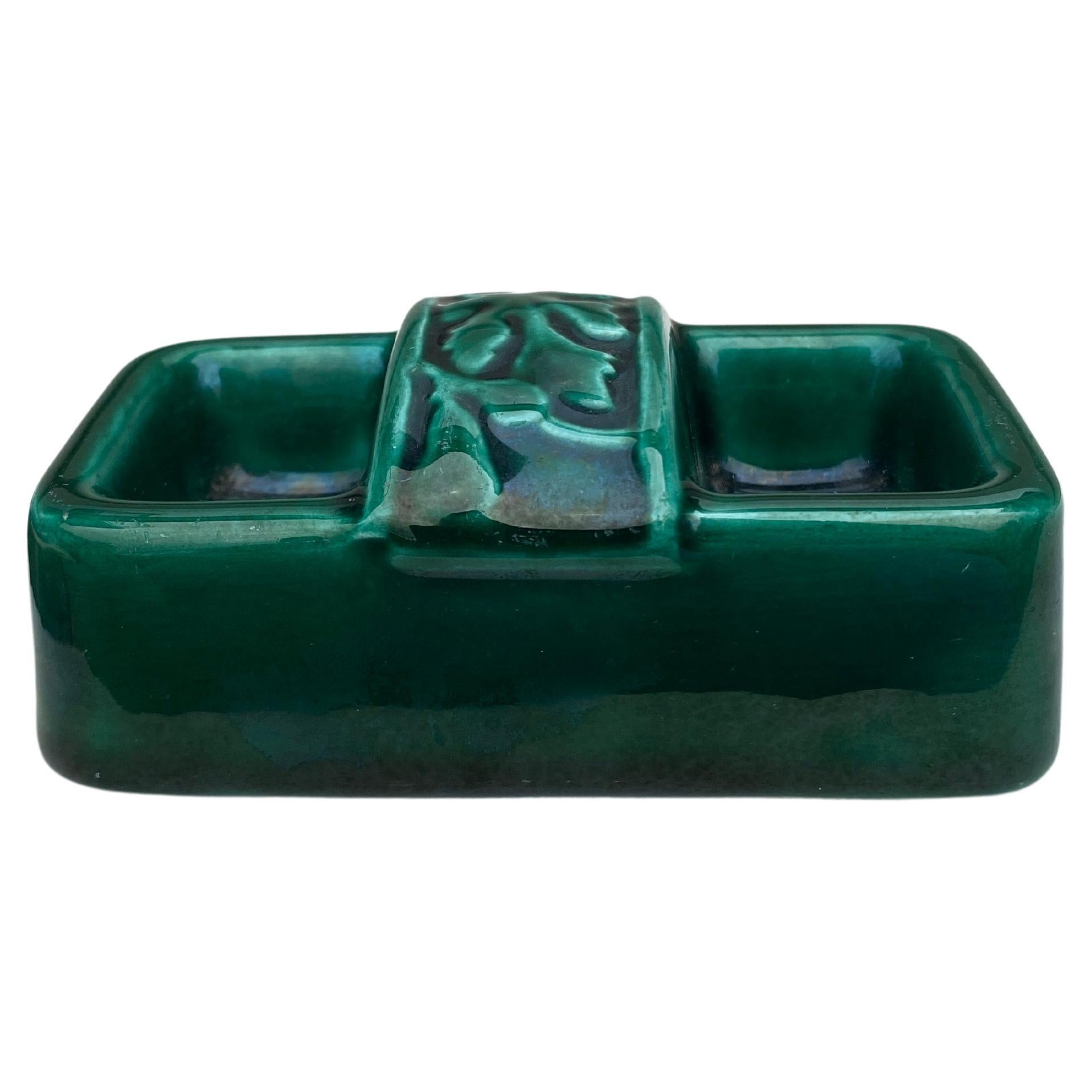 Mid-Century Green Majolica Salt Cellar Vallauris