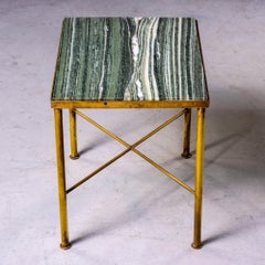 Midcentury Green Marble and Brass Side Table