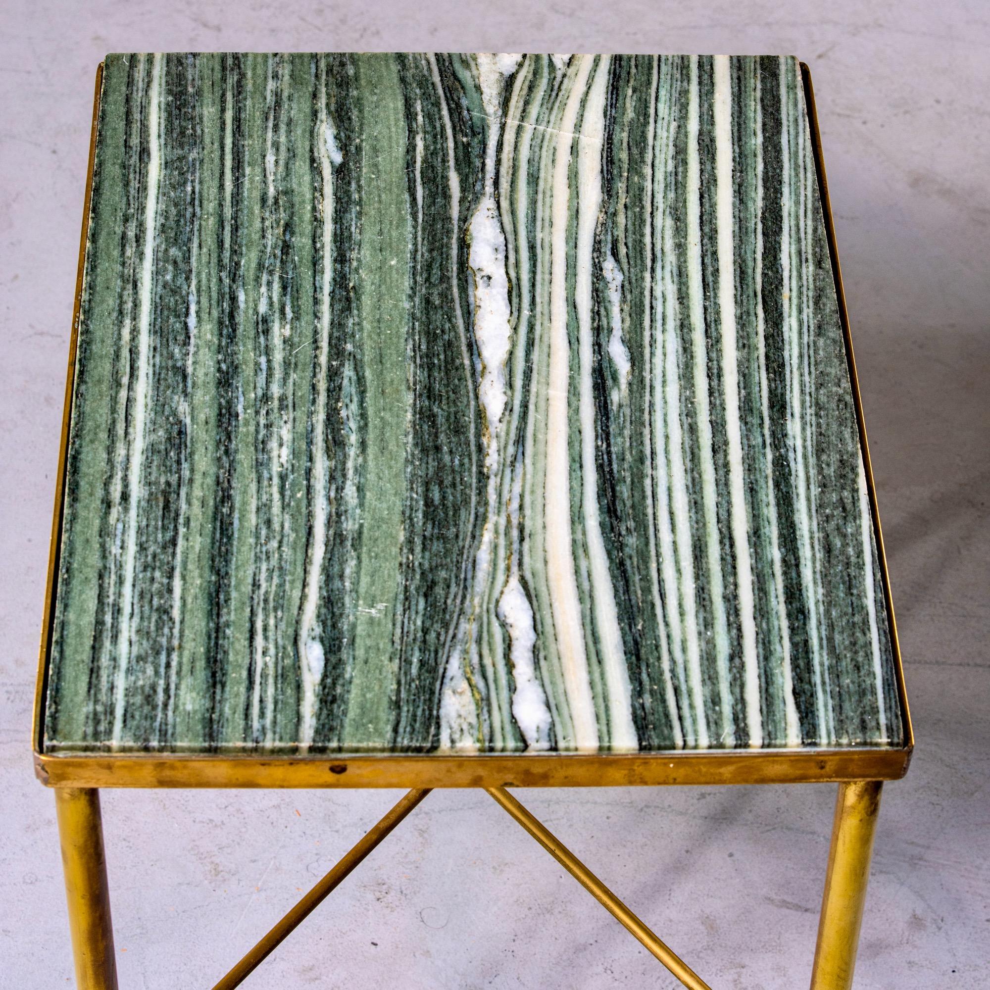 Mid-Century Modern Midcentury Green Marble and Brass Side Table