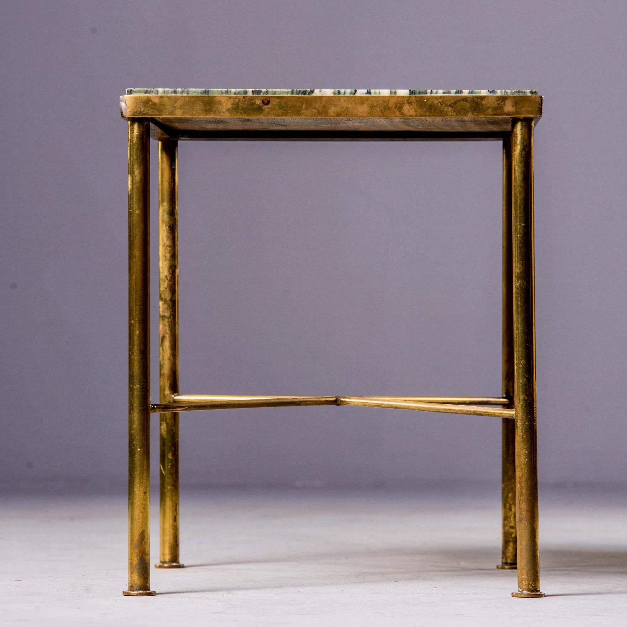 European Midcentury Green Marble and Brass Side Table