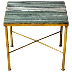 Midcentury Green Marble and Brass Side Table