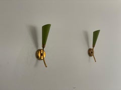 Mid-century Green Metal and Brass Pair of Sconces, 1950s, Italy
