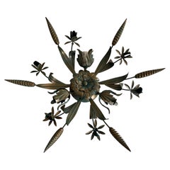 Mid-Century Green Metal Flush Mount Ceiling Lamp, 1960s, Italy