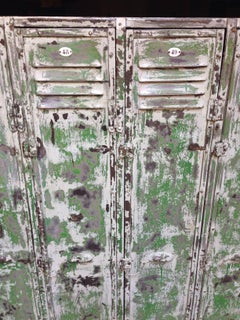 Midcentury, Green Metal Industrial French Cabinet, Locker, 1950