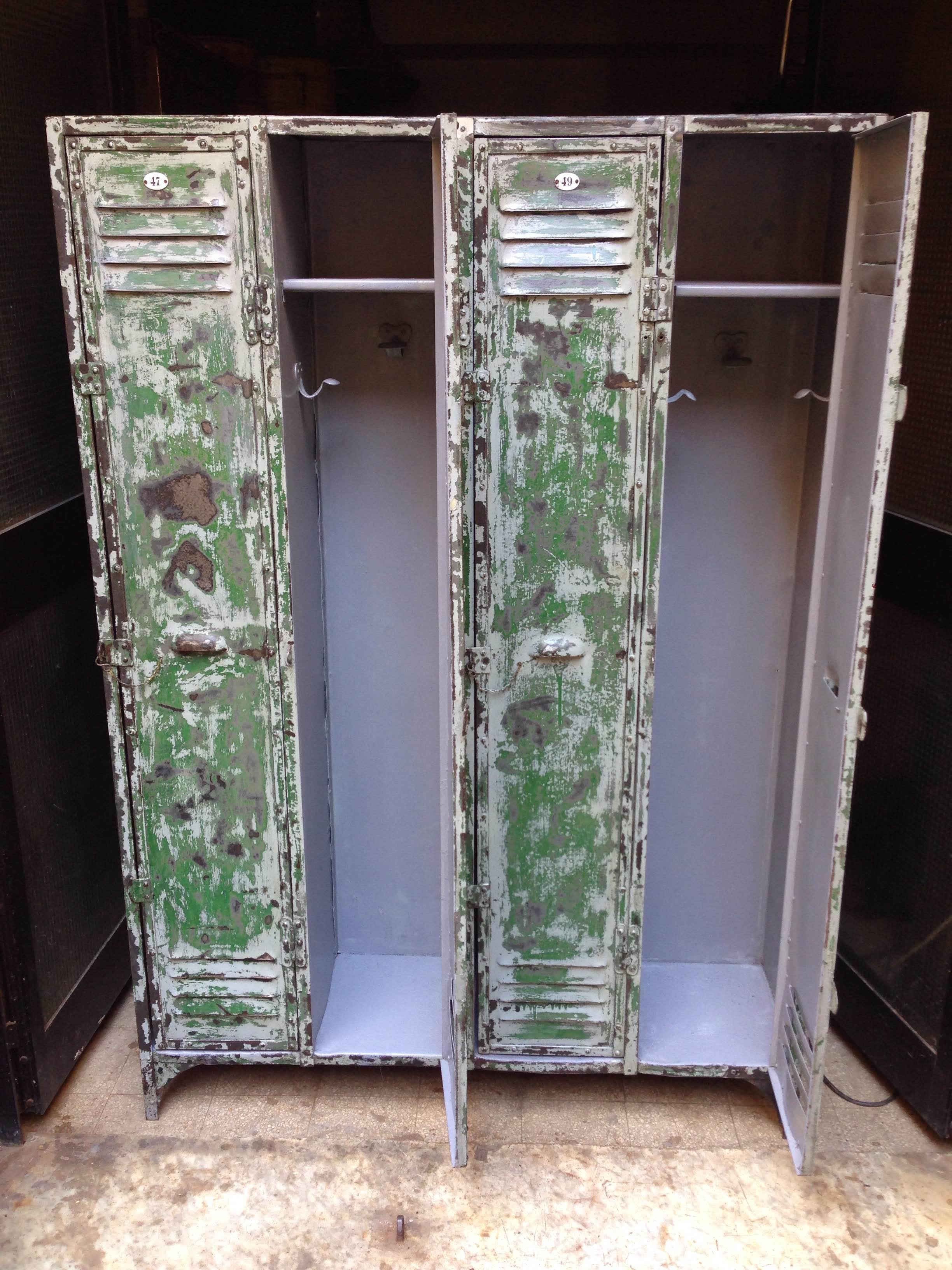 Mid-20th Century Midcentury, Green Metal Industrial French Cabinet, Locker, 1950 For Sale