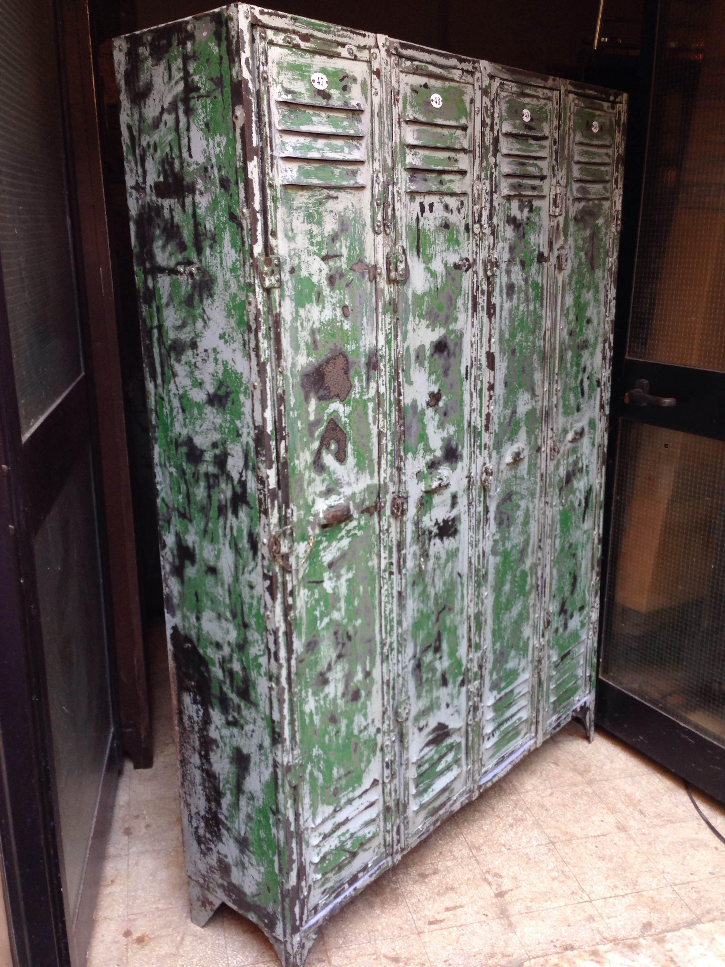 Midcentury, Green Metal Industrial French Cabinet, Locker, 1950 For Sale 2