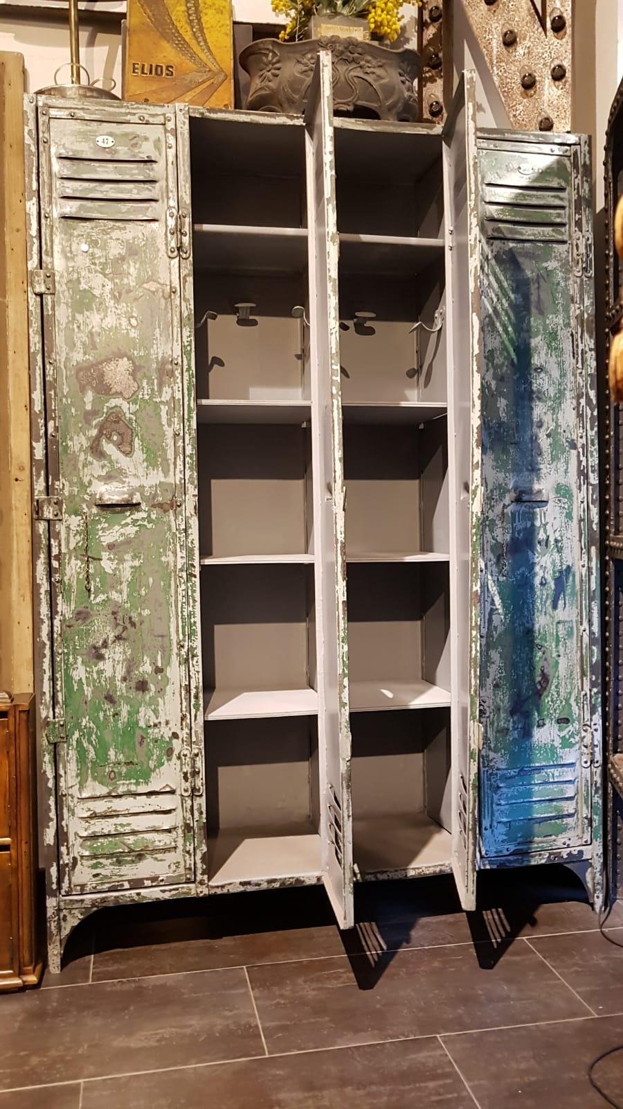 Midcentury, Green Metal Industrial French Cabinet, Locker, 1950 For Sale 4