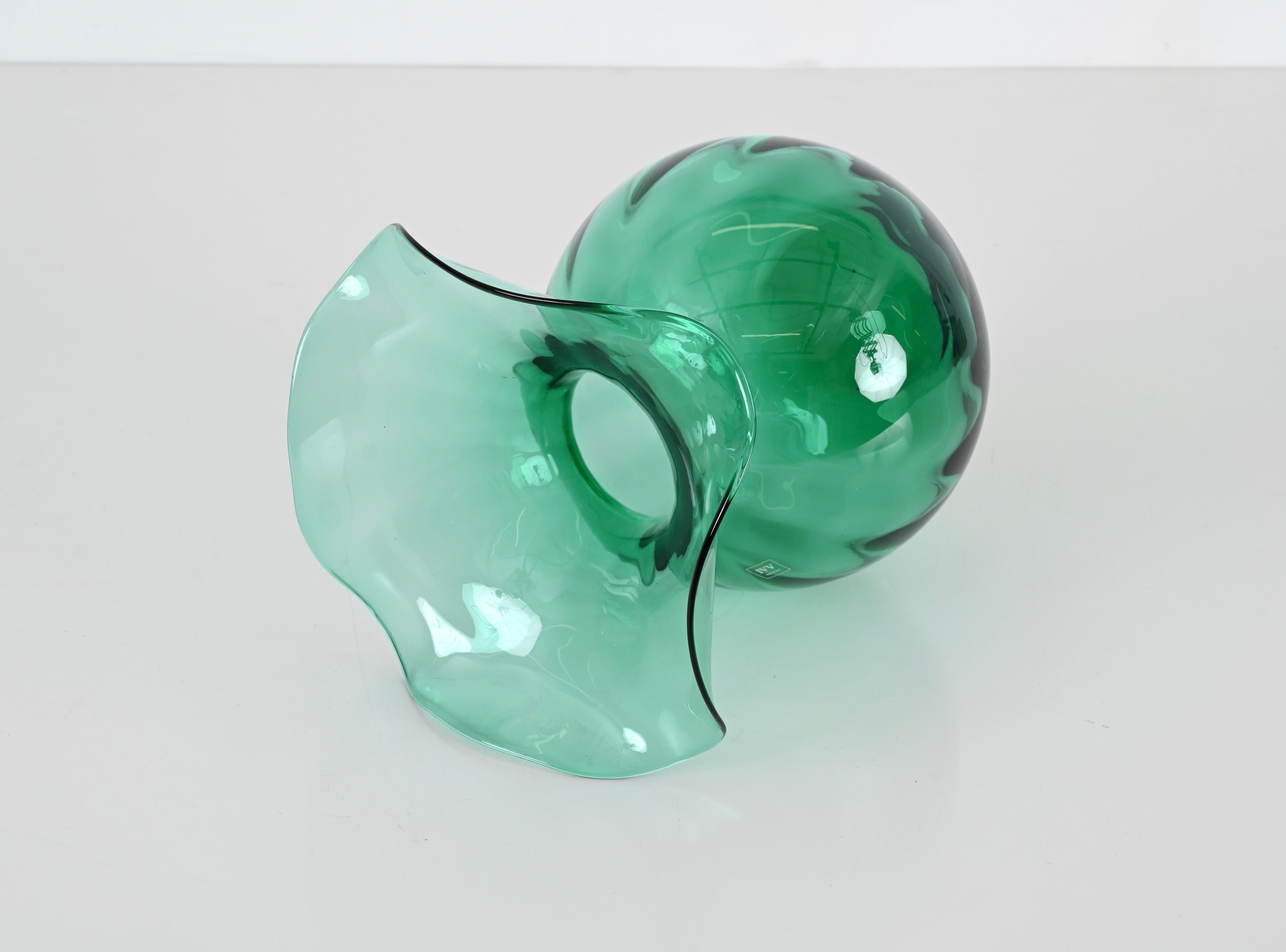 Mid-Century Green Murano Glass Italian Vase by IVV, Italy 1970s For Sale 4