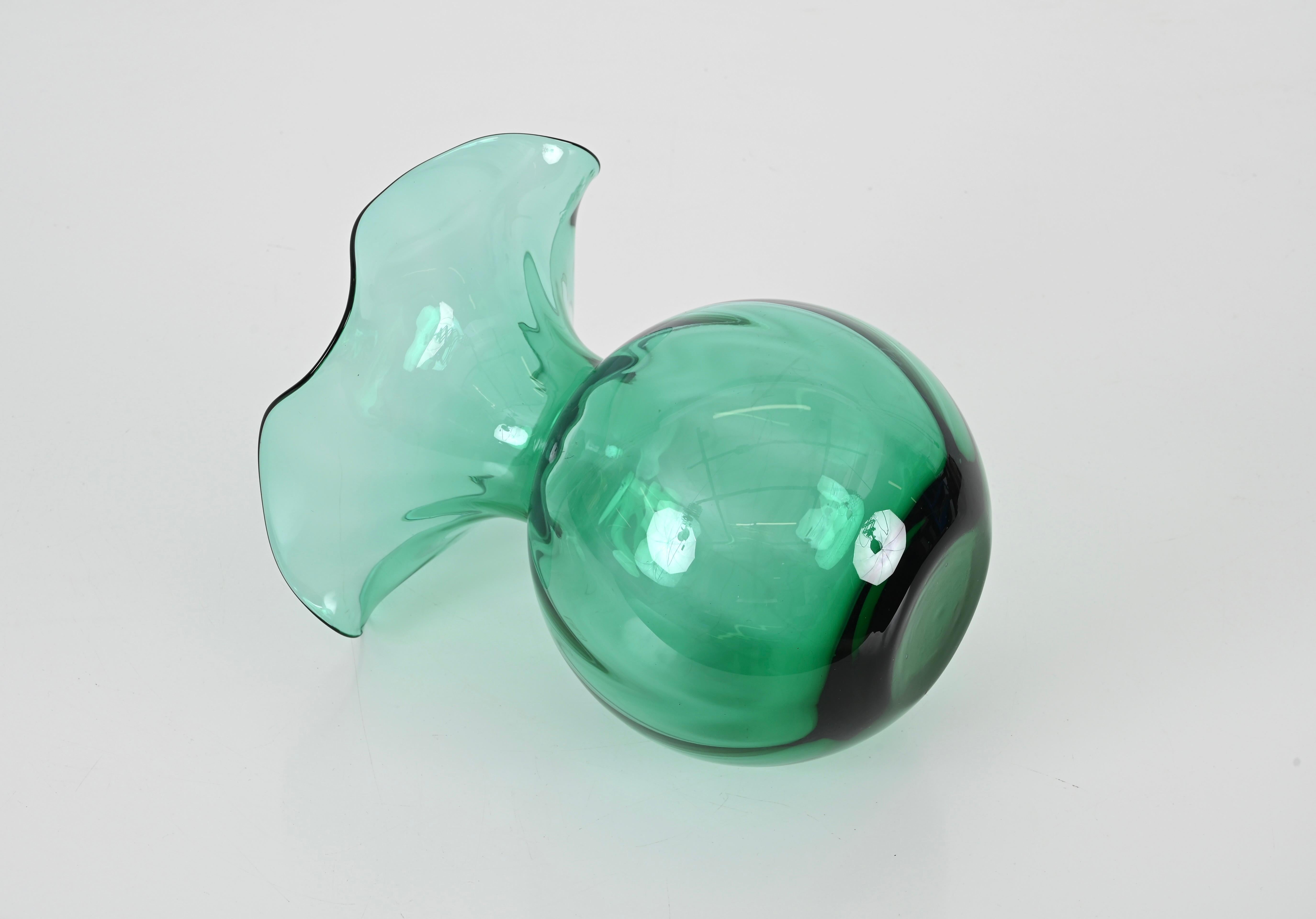 Mid-Century Green Murano Glass Italian Vase by IVV, Italy 1970s For Sale 5