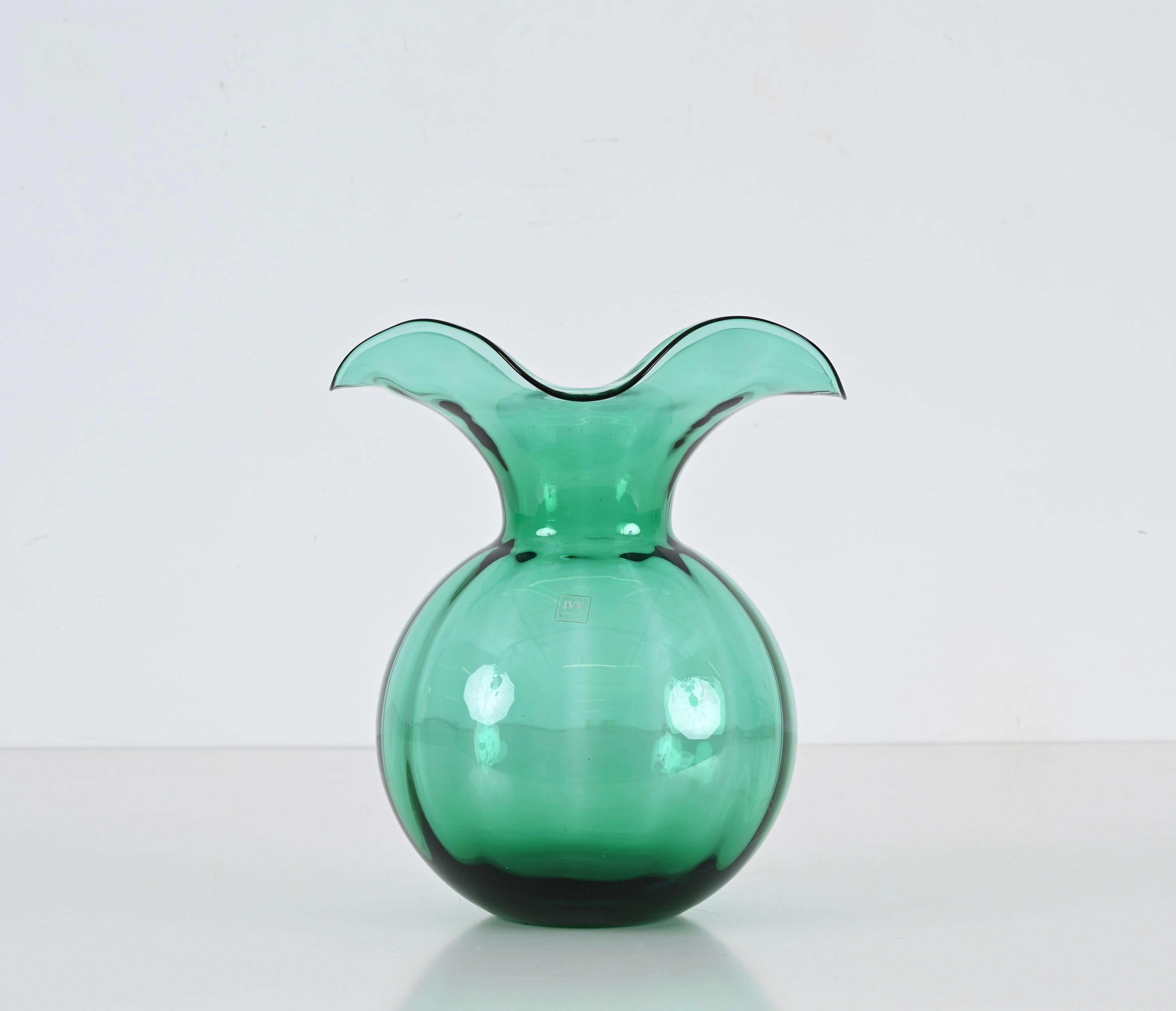 Mid-Century Modern Mid-Century Green Murano Glass Italian Vase by IVV, Italy 1970s For Sale