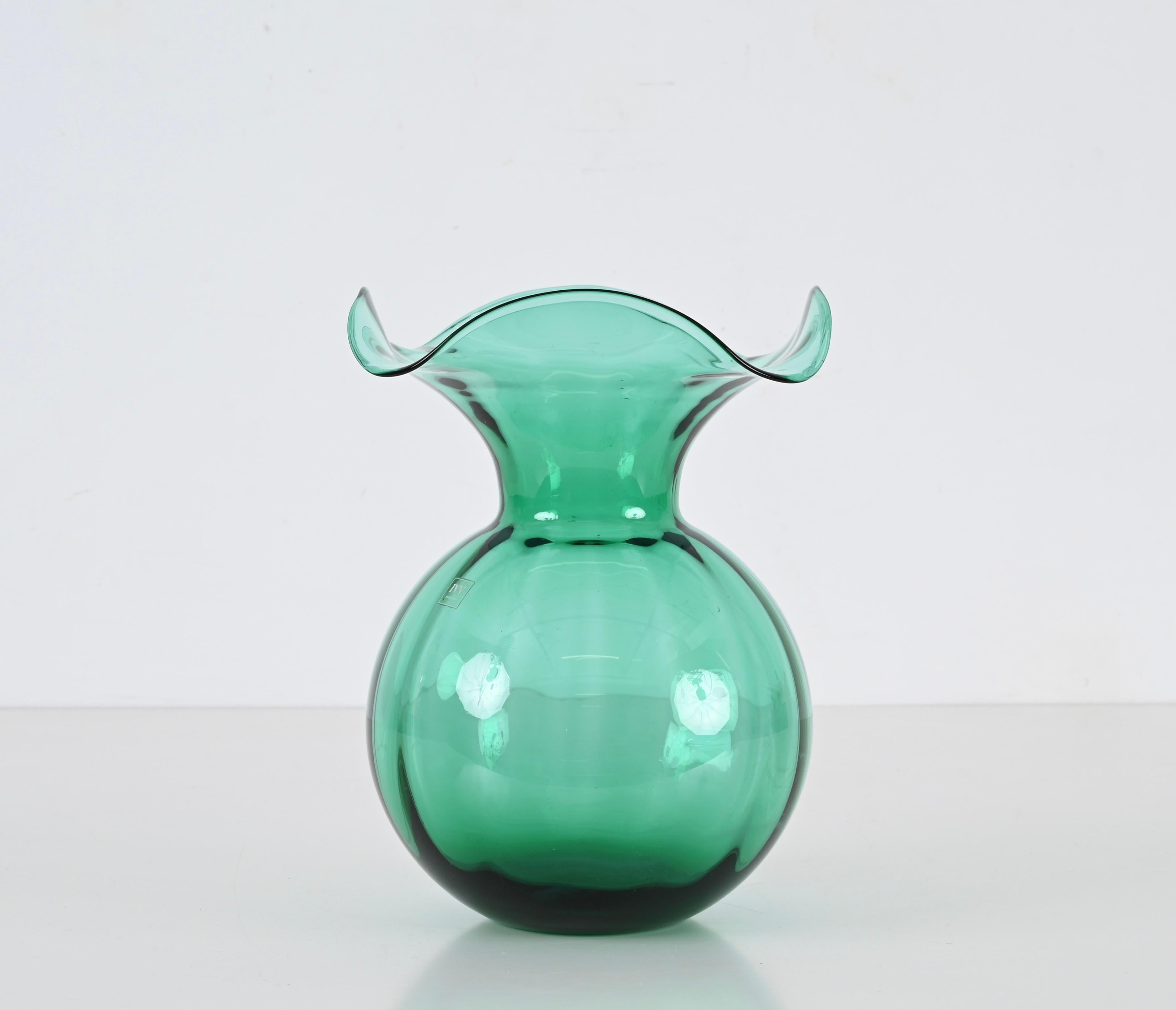 Italienische Vase aus grünem Murano-Glas, Mitte des Jahrhunderts, IVV, Italien 1970er im Angebot 4