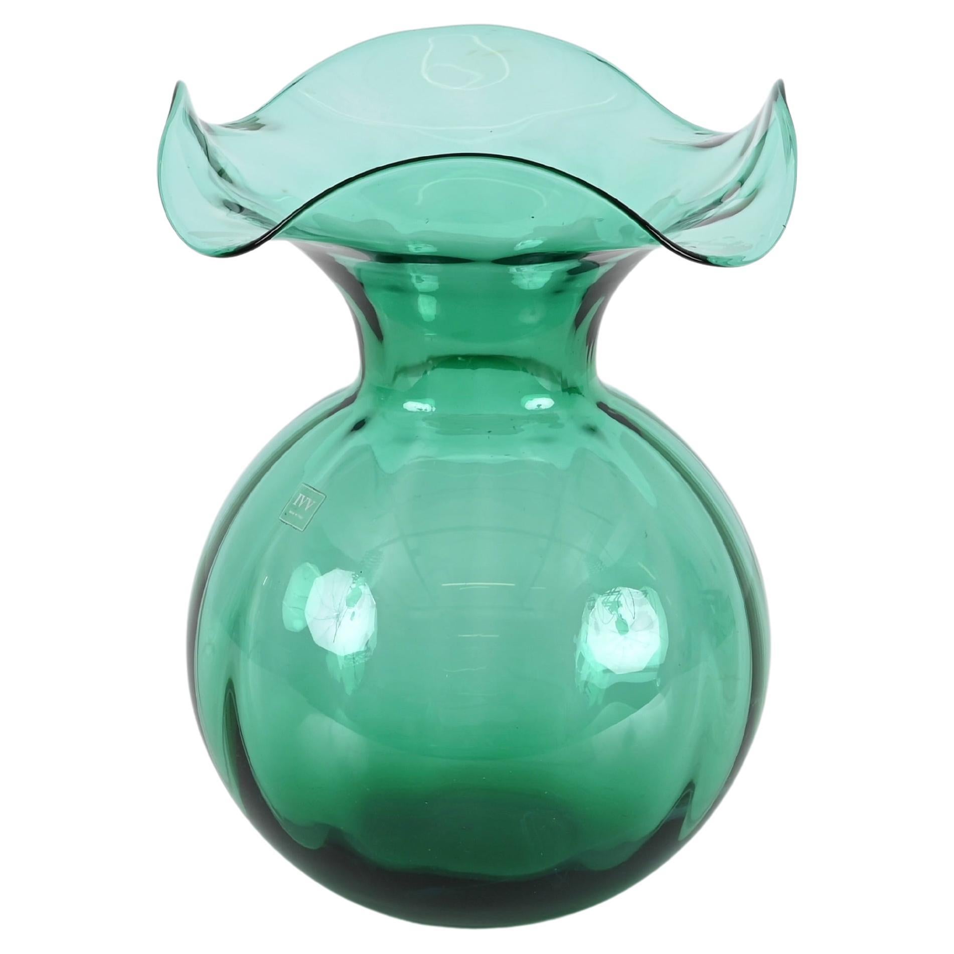 Mid-Century Green Murano Glass Italian Vase by IVV, Italy 1970s For Sale