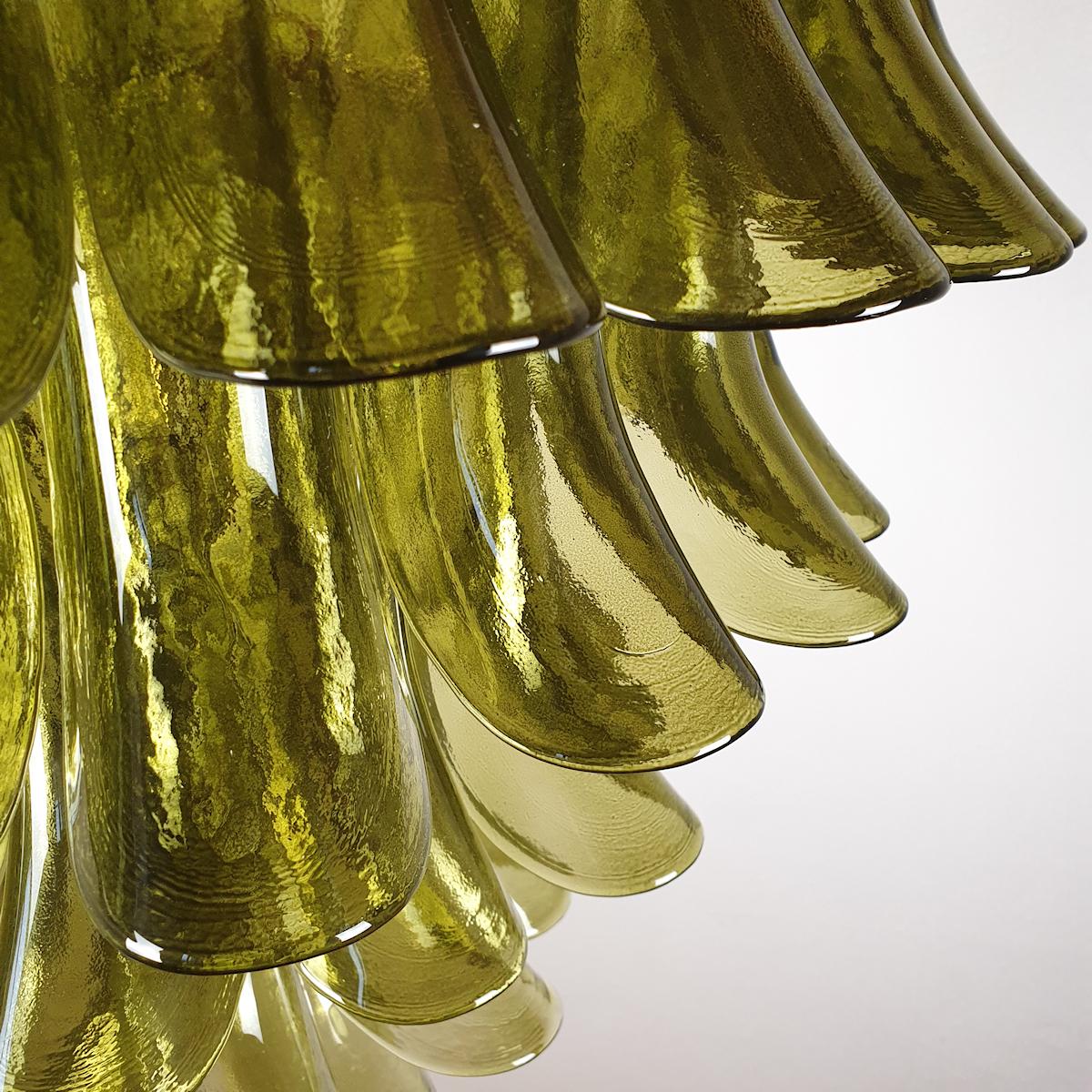 Mid-Century Green Murano Glass Petal Chandelier, Mazzega 4