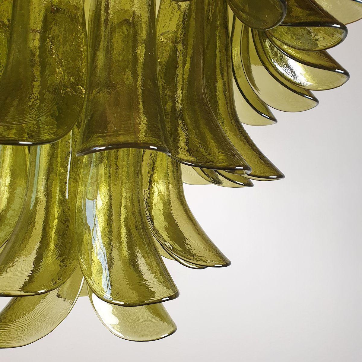Mid-Century Green Murano Glass Petal Chandelier, Mazzega 3