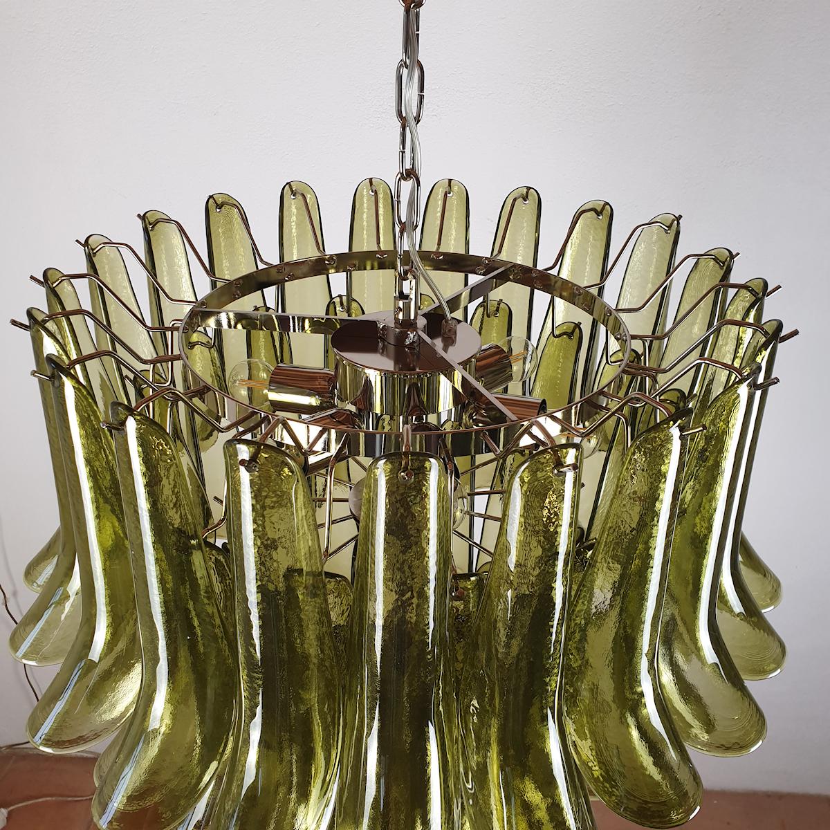 Mid-Century Green Murano Glass Petal Chandelier, Mazzega 5