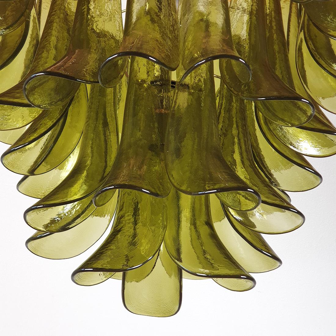 Mid-Century Green Murano Glass Petal Chandelier, Mazzega 1