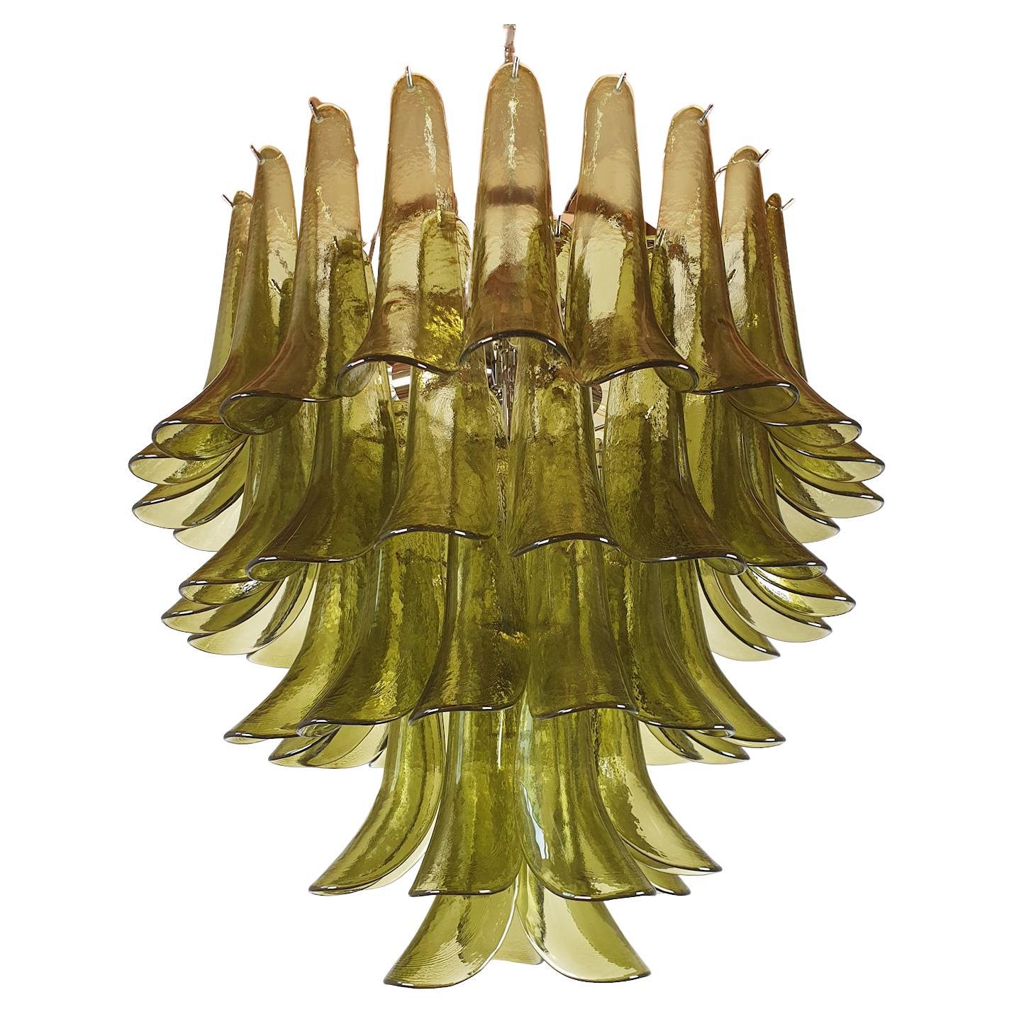 Mid-Century Green Murano Glass Petal Chandelier, Mazzega