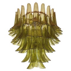 Mid-Century Green Murano Glass Petal Chandelier, Mazzega