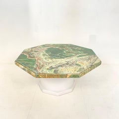 Mid-Century Green Octagon Onyx Coffee Table with Round Off-White Wood Base, 1970