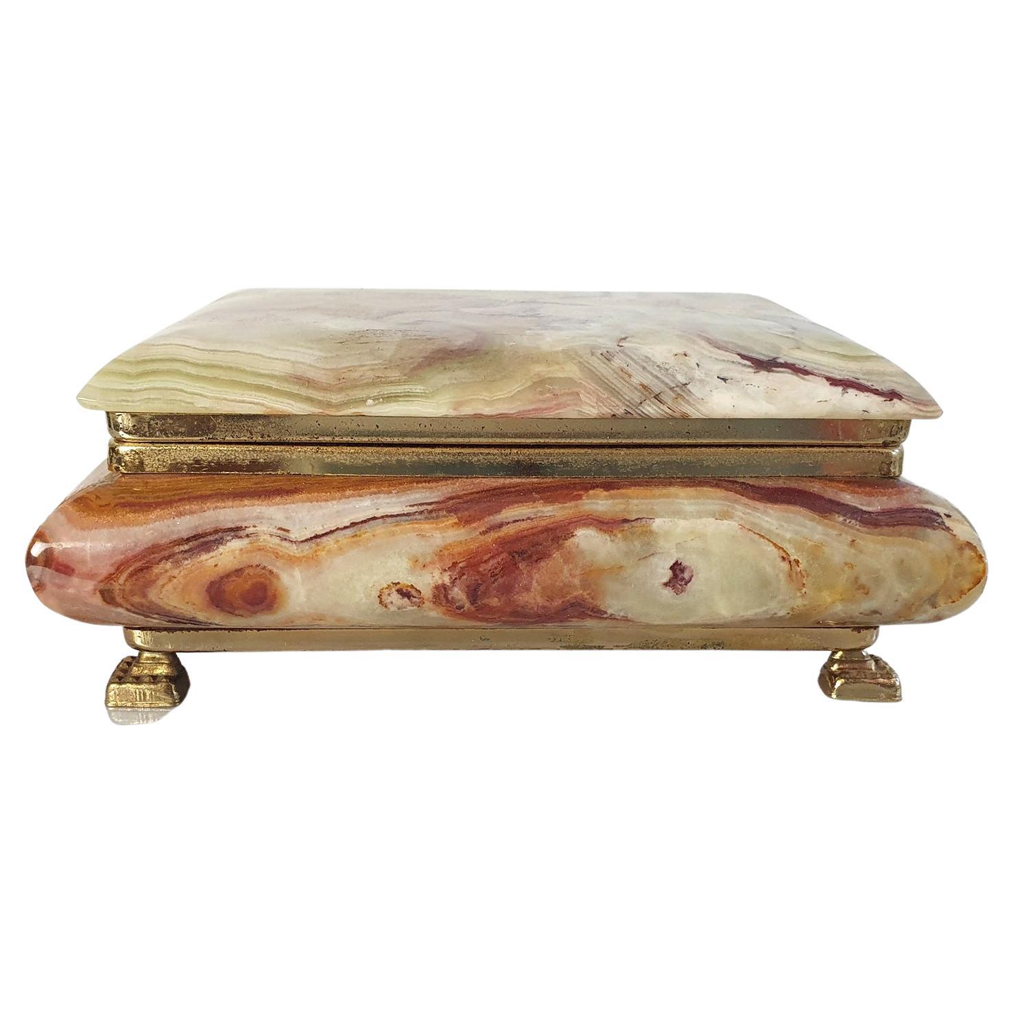 Midcentury Green Onyx Marble Box, Italy For Sale