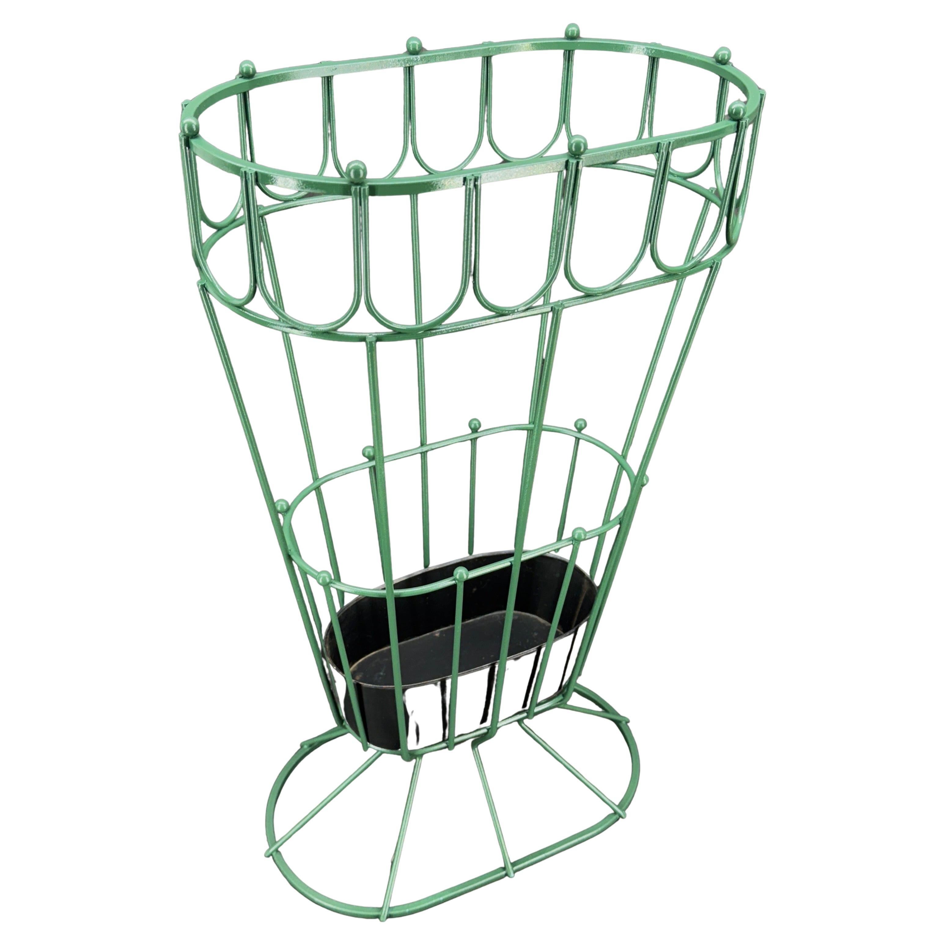 Regenschirmständer aus Metall, grün lackiert, Mitte des Jahrhunderts