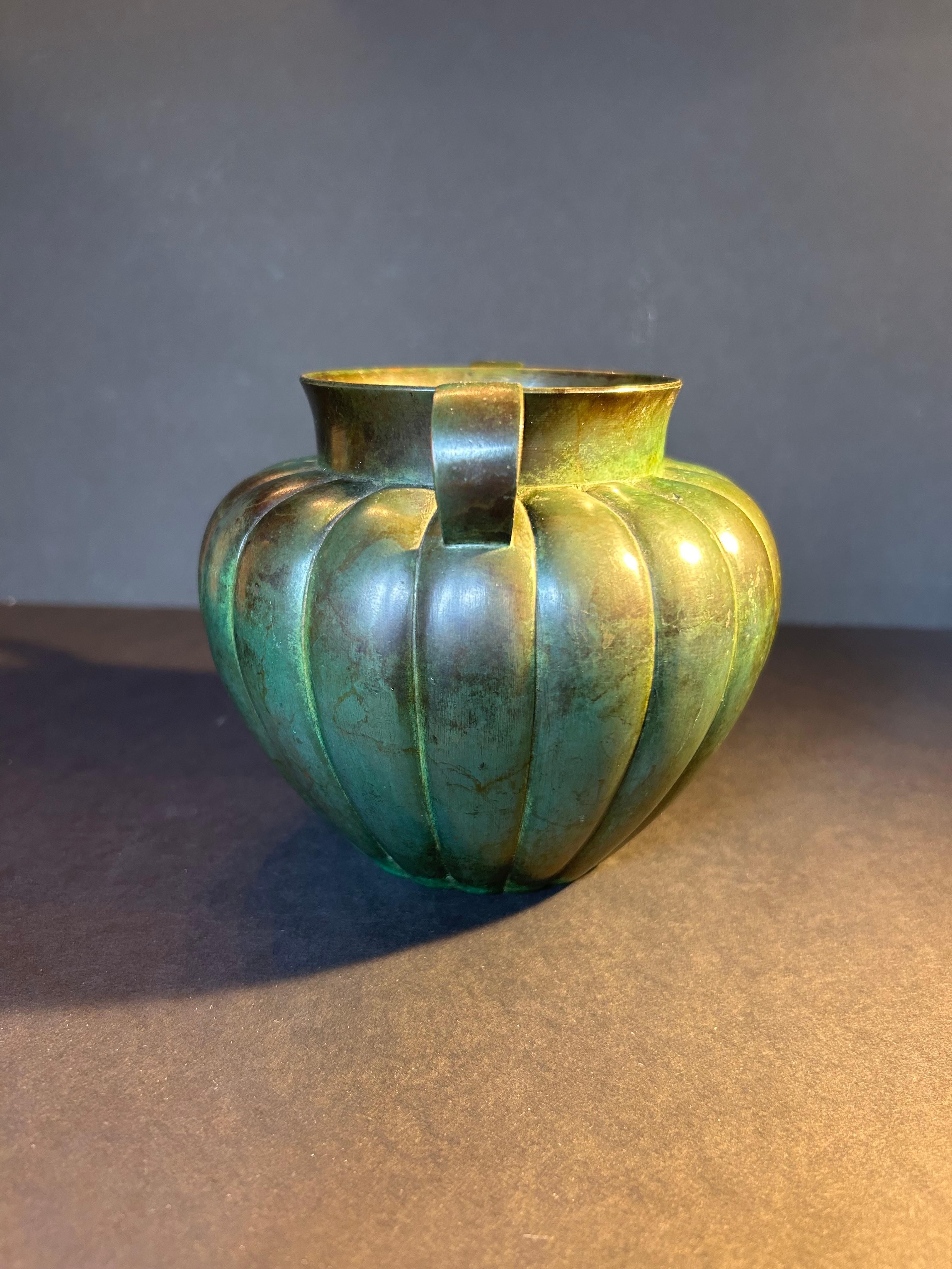 Mid-Century Modern Mid Century Green Patinated Bronze Vase,  GAB Guldsmedsaktiebolaget , Stockholm For Sale