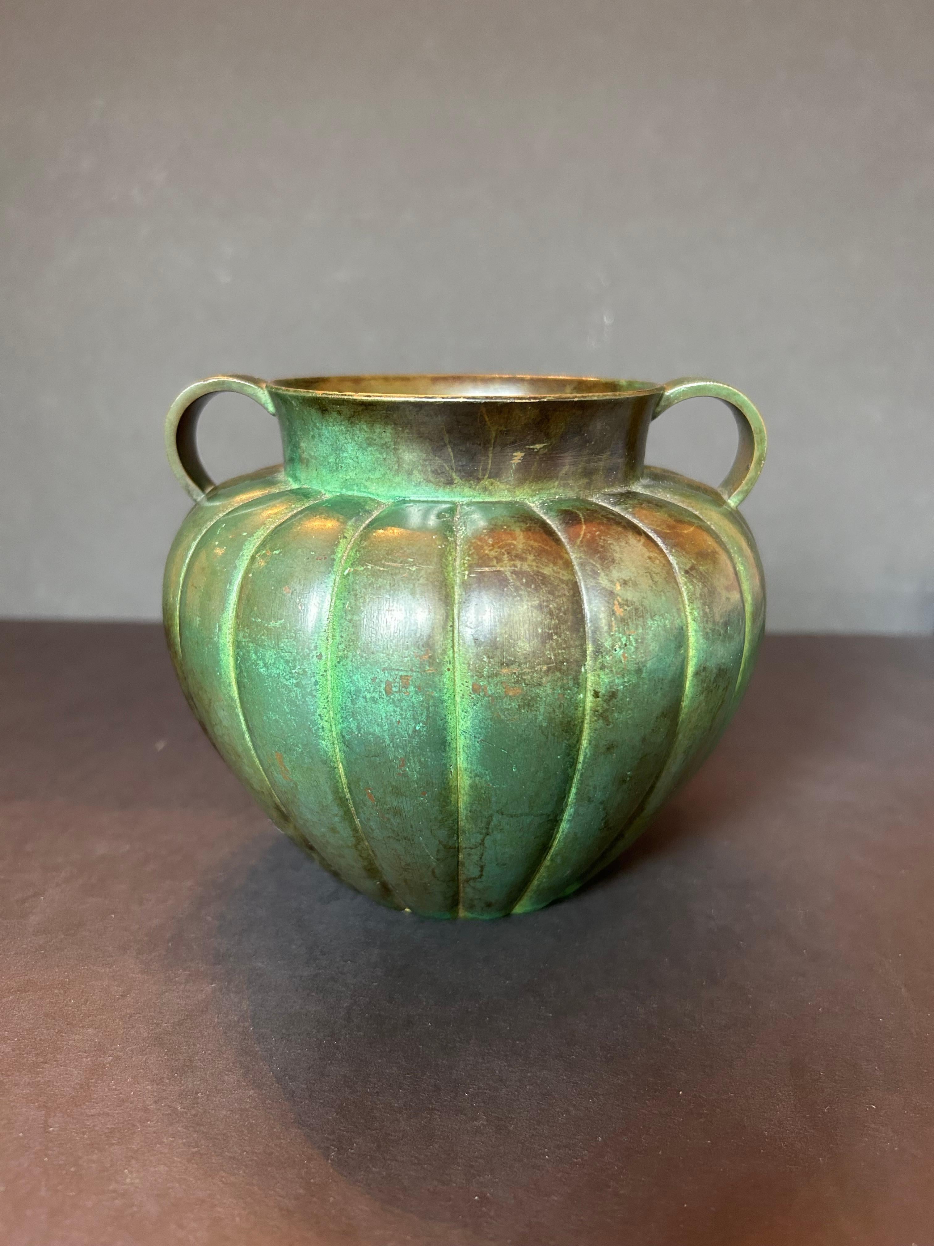 Swedish Mid Century Green Patinated Bronze Vase,  GAB Guldsmedsaktiebolaget , Stockholm For Sale