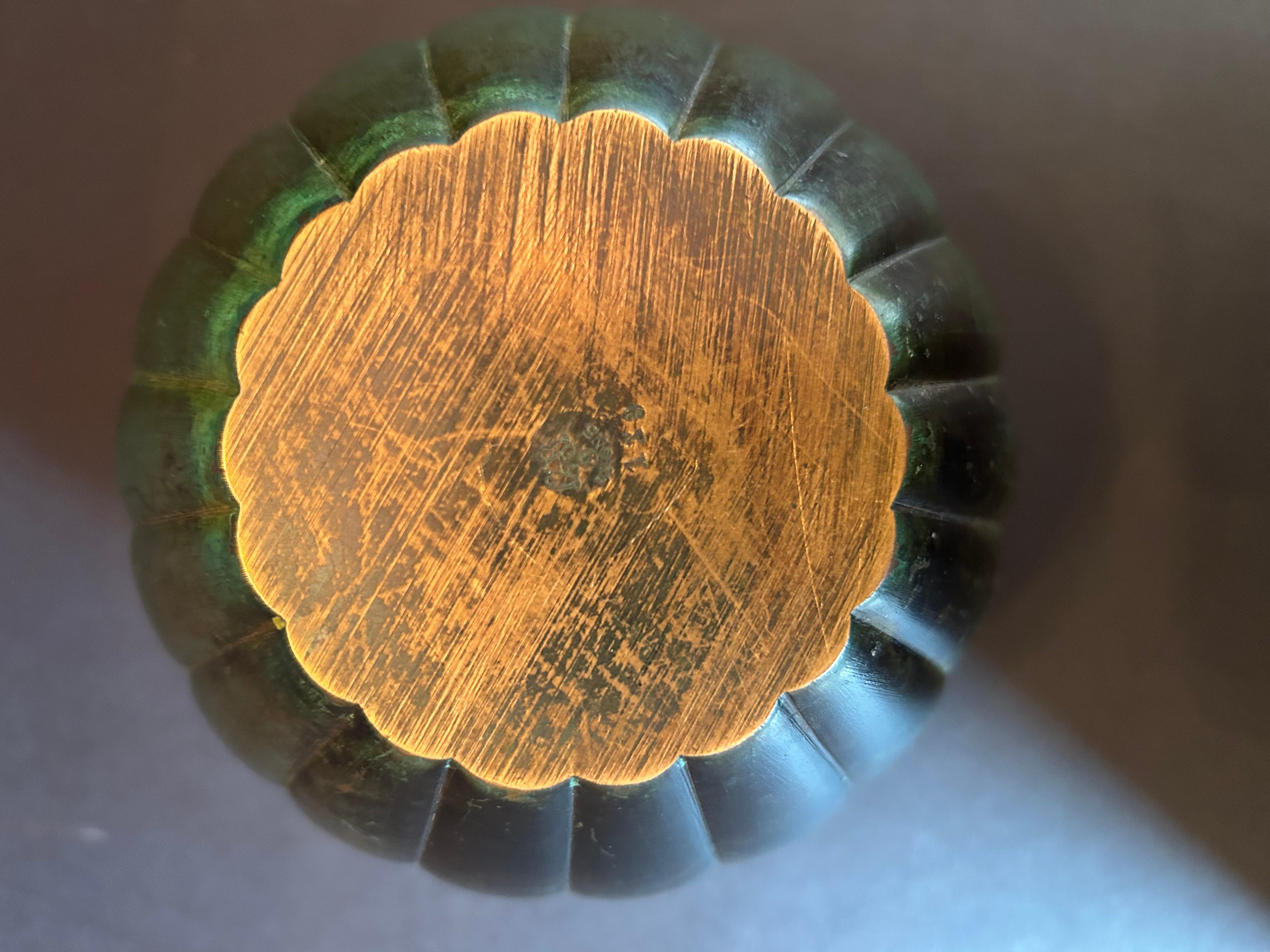 20th Century Mid Century Green Patinated Bronze Vase,  GAB Guldsmedsaktiebolaget , Stockholm For Sale