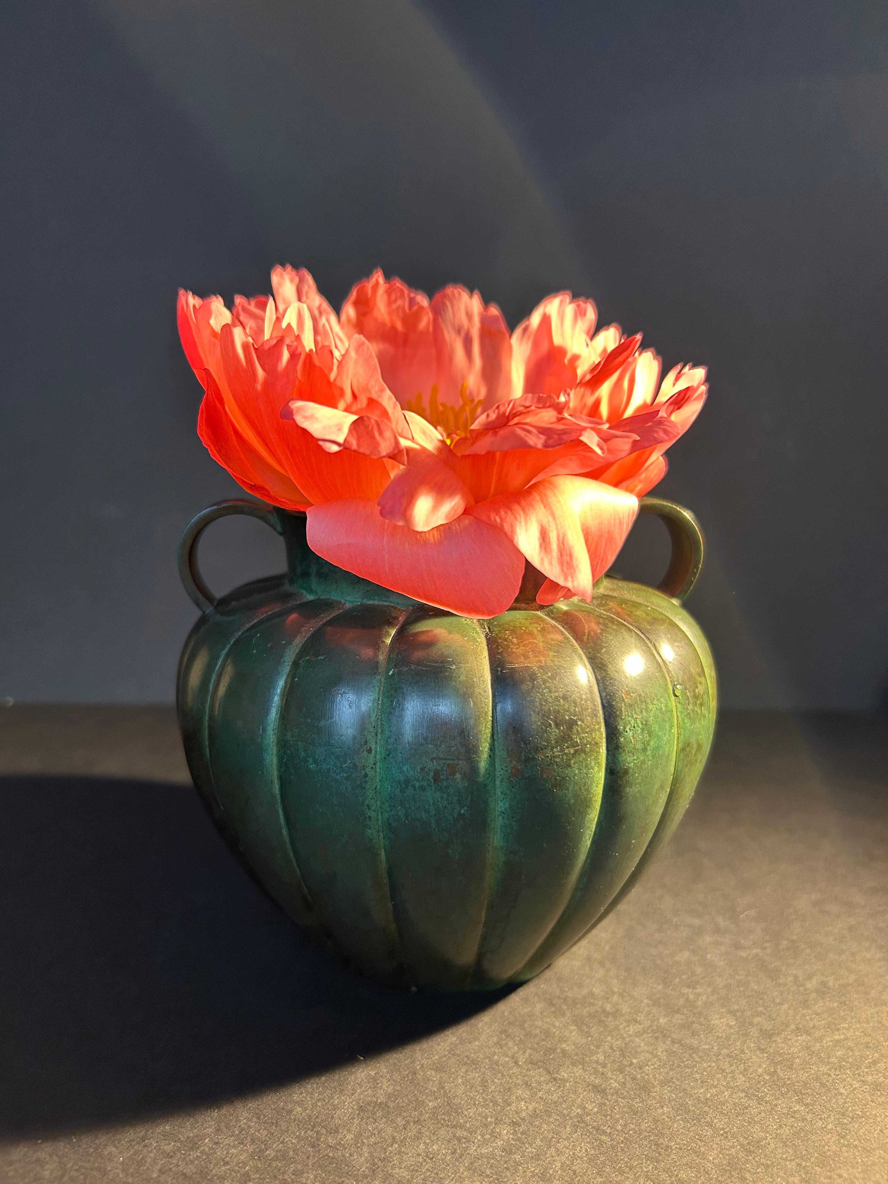 Mid Century Green Patinated Bronze Vase,  GAB Guldsmedsaktiebolaget , Stockholm For Sale 1