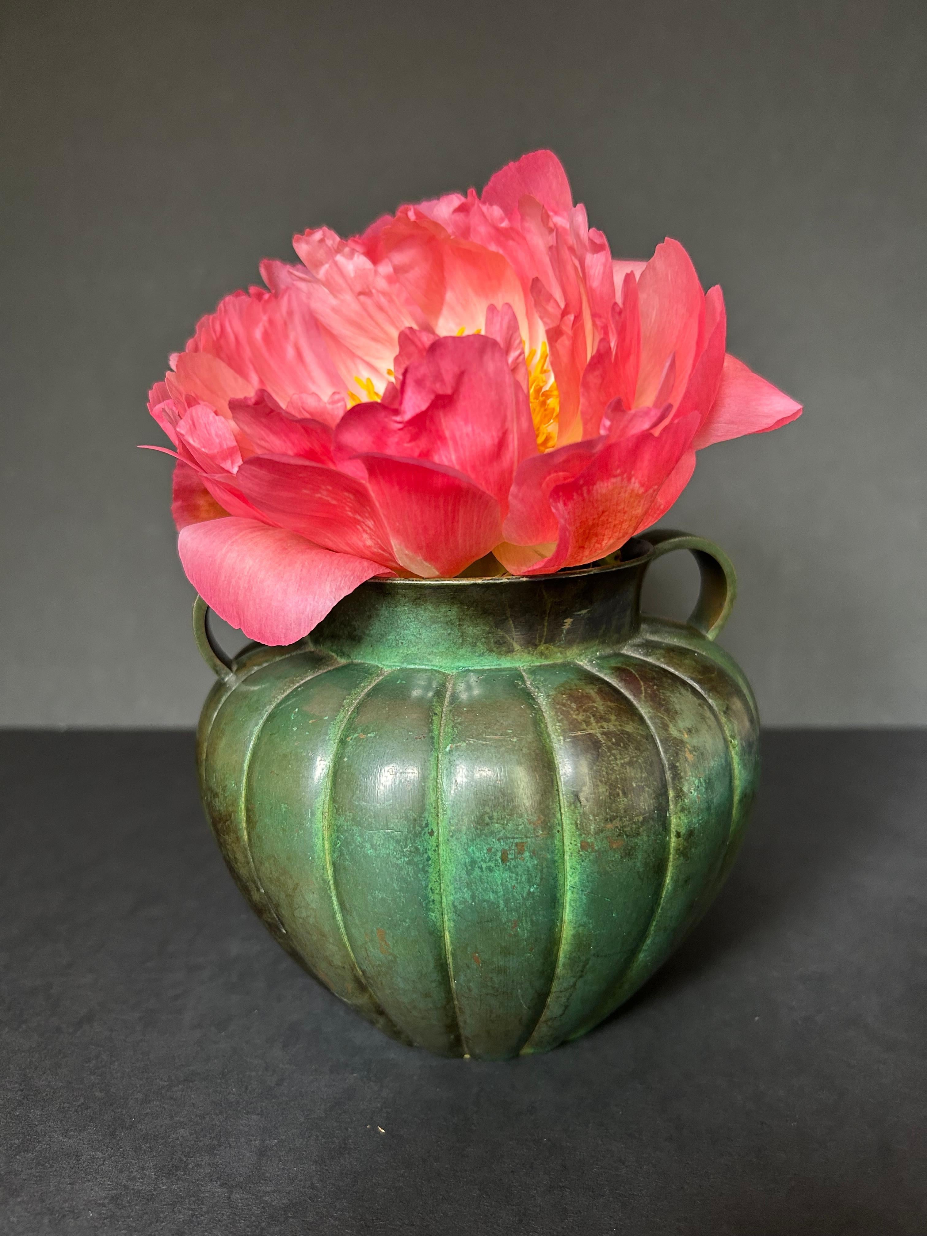 Mid Century Green Patinated Bronze Vase,  GAB Guldsmedsaktiebolaget , Stockholm For Sale 2
