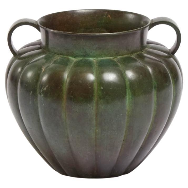 Mid Century Green Patinated Bronze Vase,  GAB Guldsmedsaktiebolaget , Stockholm For Sale