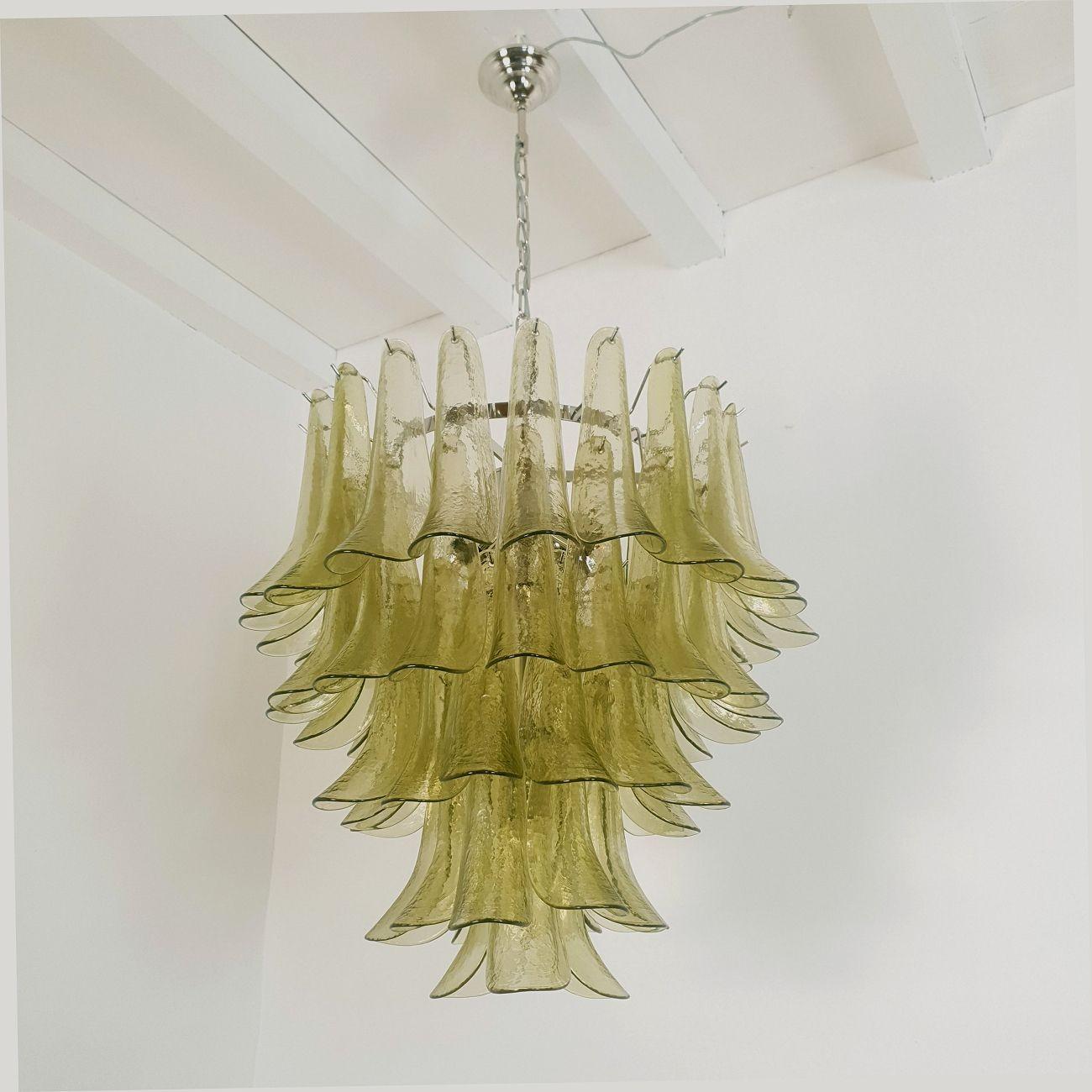 Mid-Century Modern Mid Century Green Petals Murano chandelier For Sale