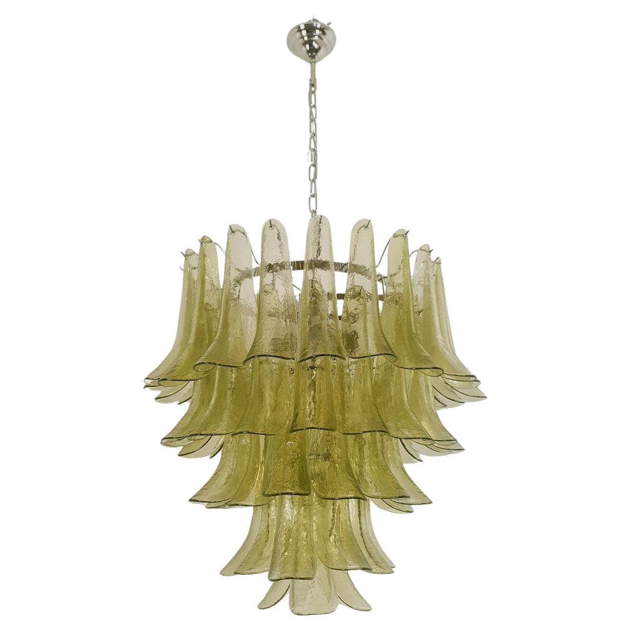 Mid Century Green Petals Murano chandelier For Sale