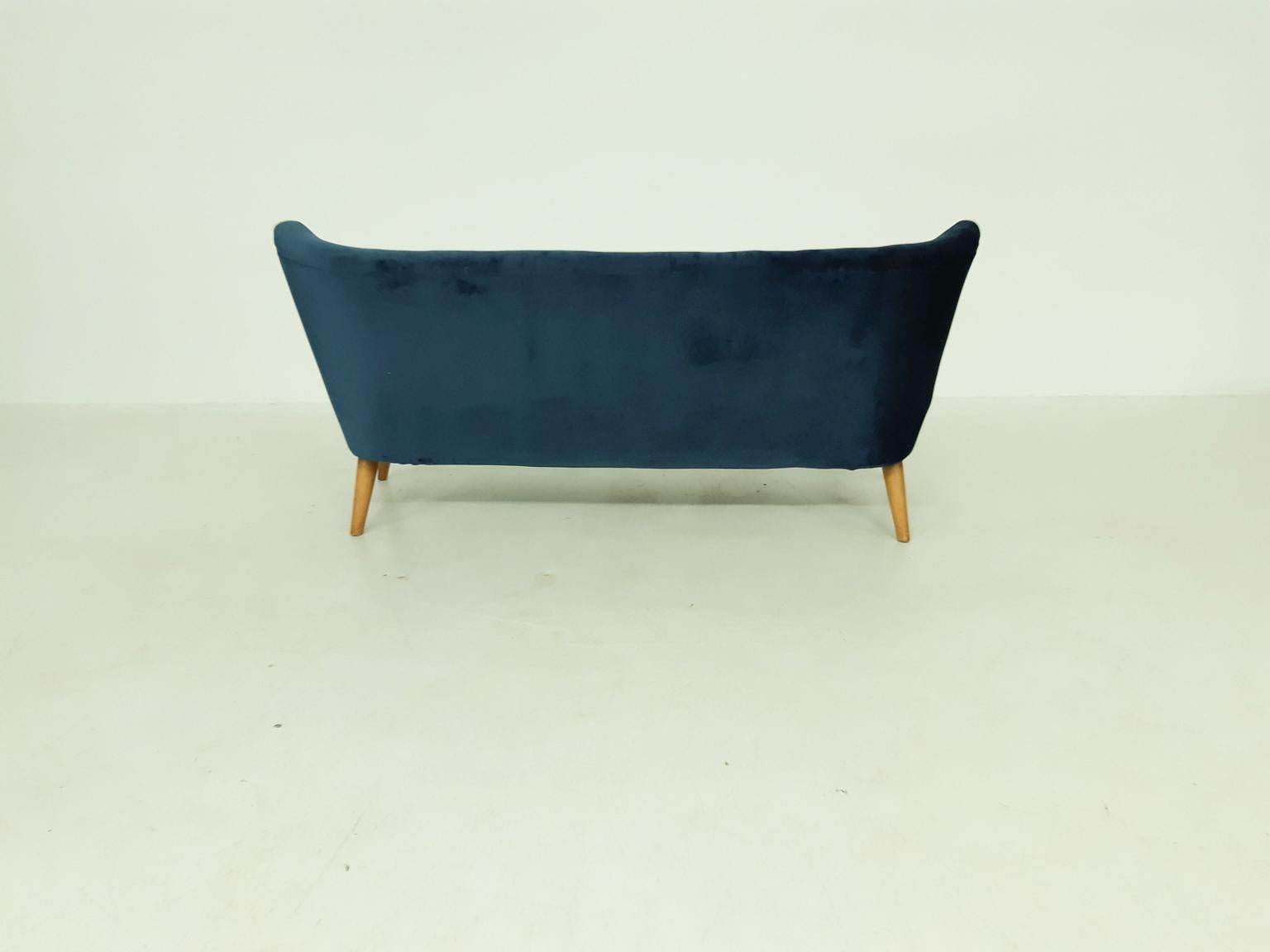 Mid-Century Modern Midcentury Green Petrol Velvet Cocktail Sofa, 1960s