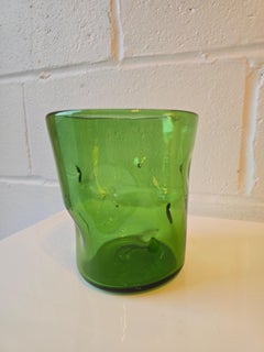 Mid Century Green Pinched Blown Art Glass Vase