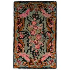 Midcentury Green Floral Flat-Weave Vintage Bessarabian Kilim Rug by Rug & Kilim