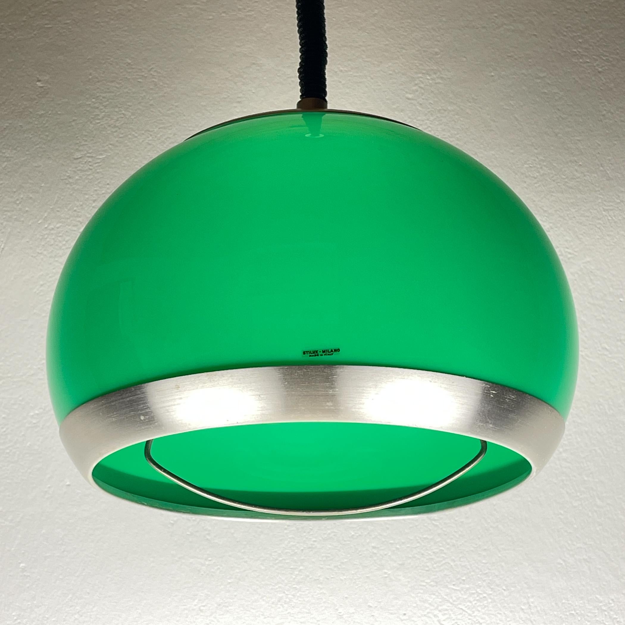 Italian Mid-century green plastic pendant lamp by Stilux Milano, Italy, 1972 For Sale