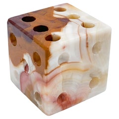 Mid Century Green Red Onyx Dice Pen Holder Desk Accessory